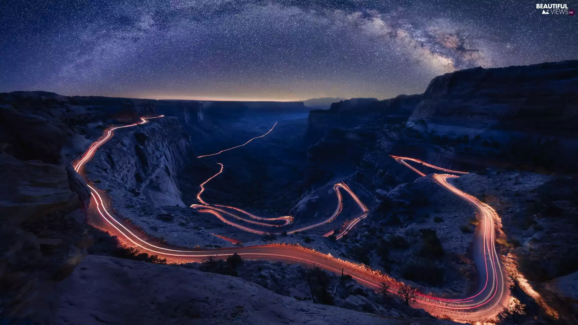 star, Zion National Park, illuminated, Star way, Mountains, The United States, Utah State, Zion Canyon, canyon, rocks, Way