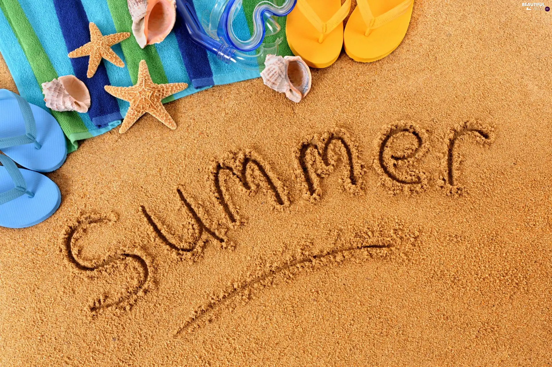 Beaches, summer, Shells, summer, text, starfish, flip