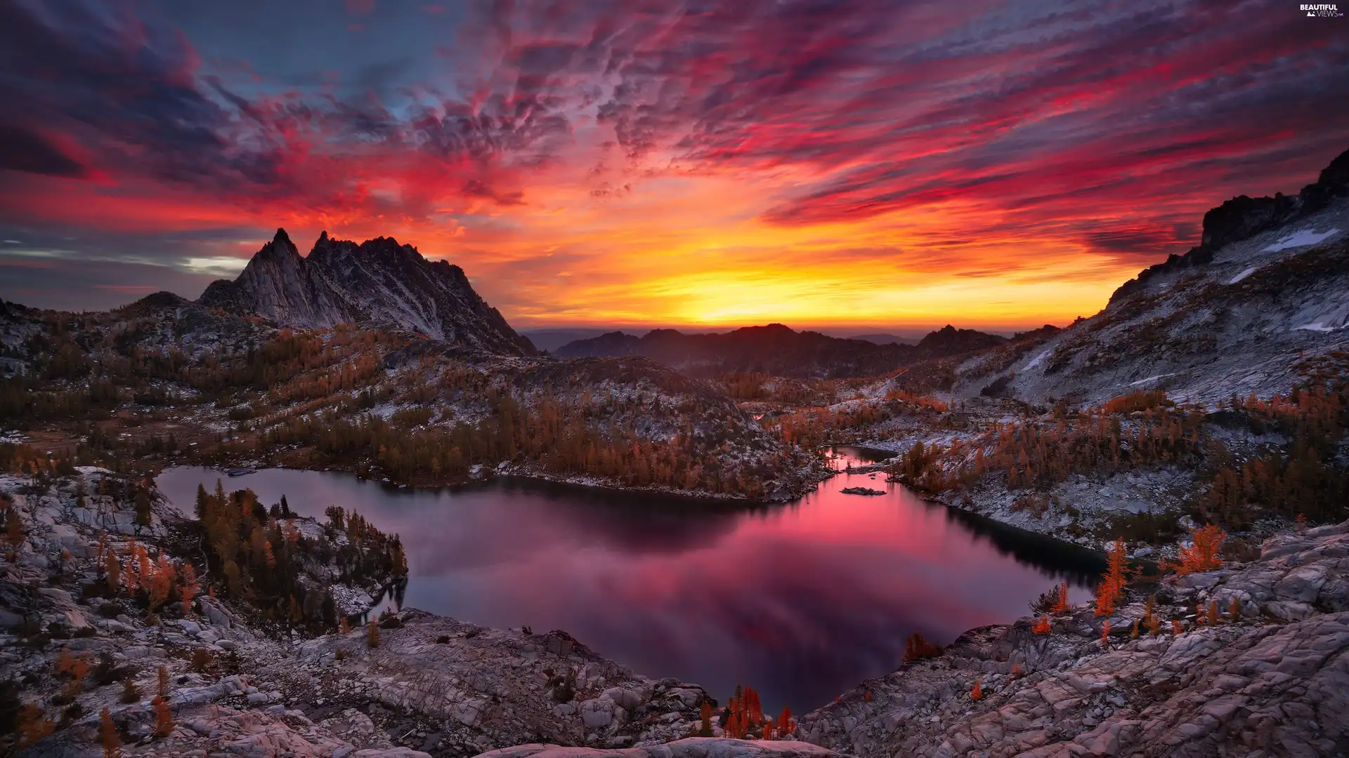 Alpine Lakes Wilderness Nature Reserve, The United States, Mountains, Great Sunsets, Perfection Lake, Washington State
