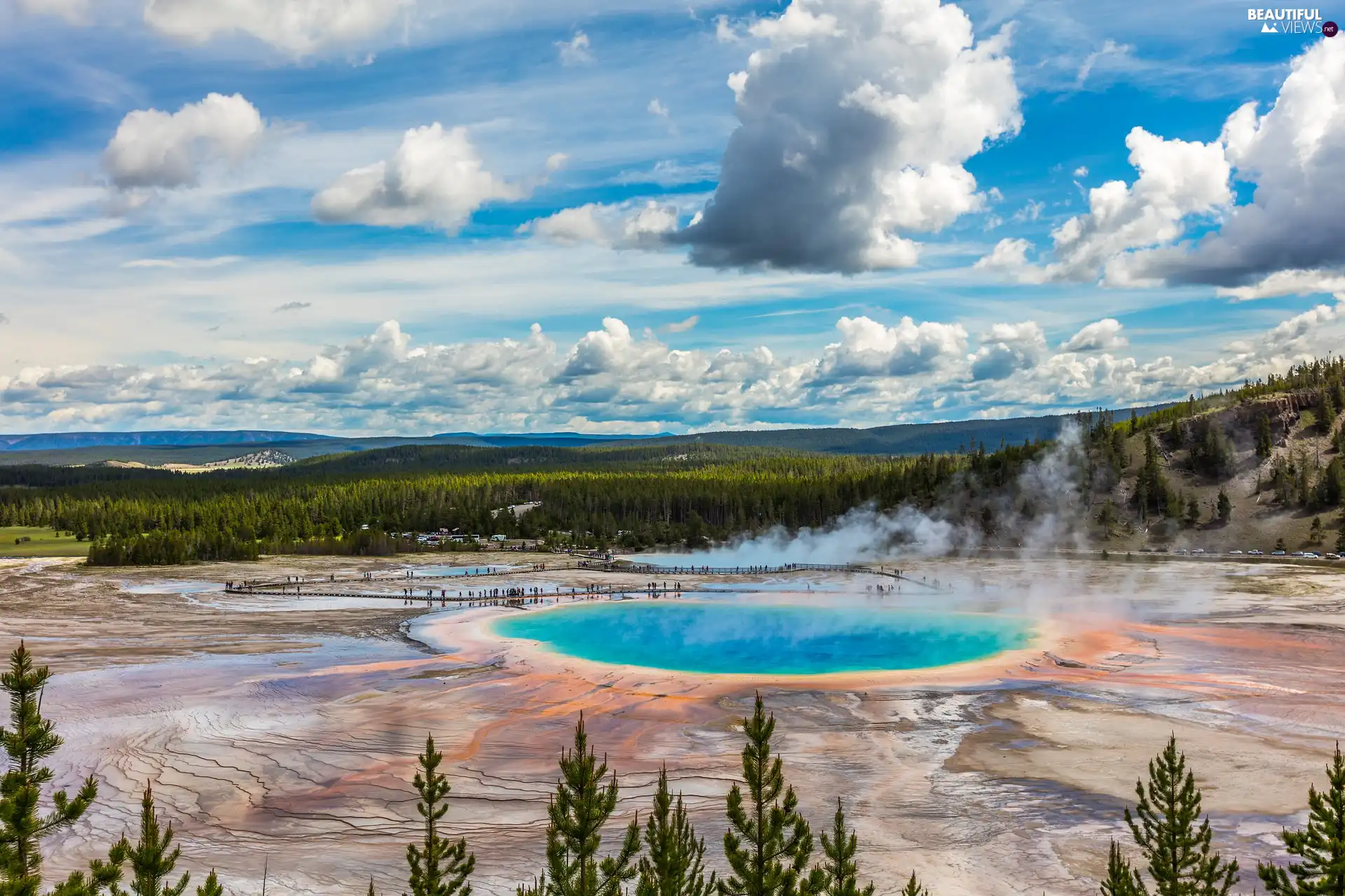 Grand Prismatic Spring, hot, Yellowstone National Park, The United States, lake, Sources