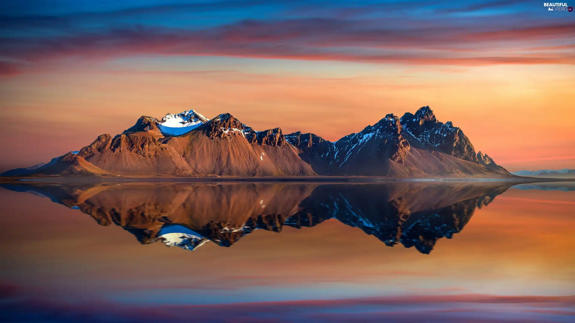 Stokksnes Beach, Mountains, reflection, iceland, Great Sunsets, Vestrahorn mountain