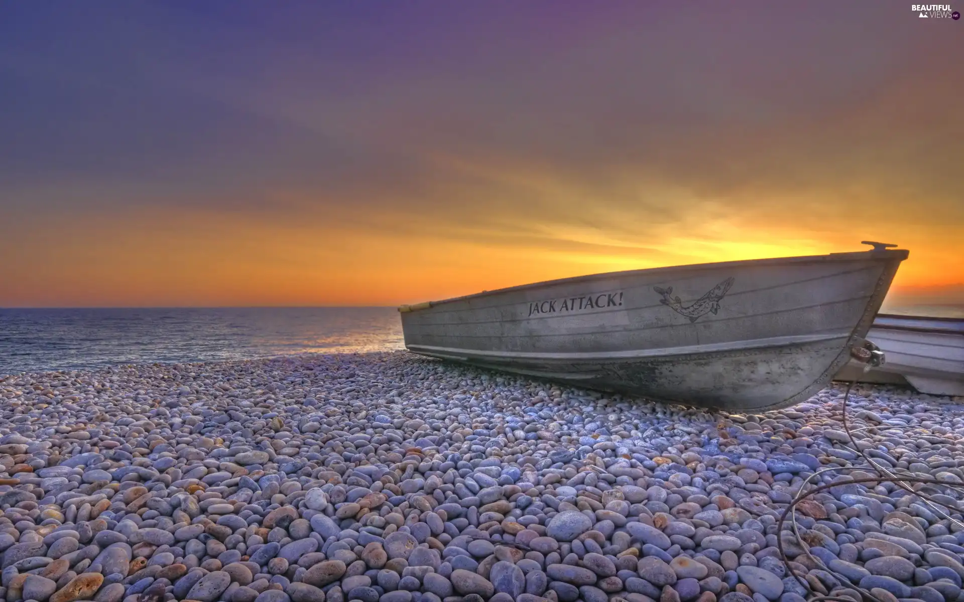 sea, west, Stones, Boat, Beaches, sun