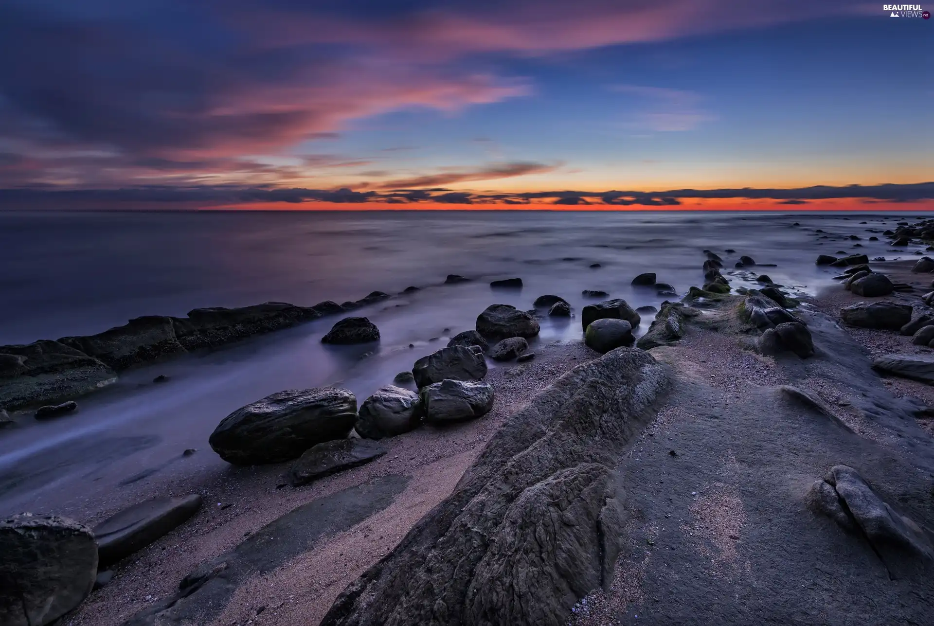 sea, Stones, Great Sunsets, coast