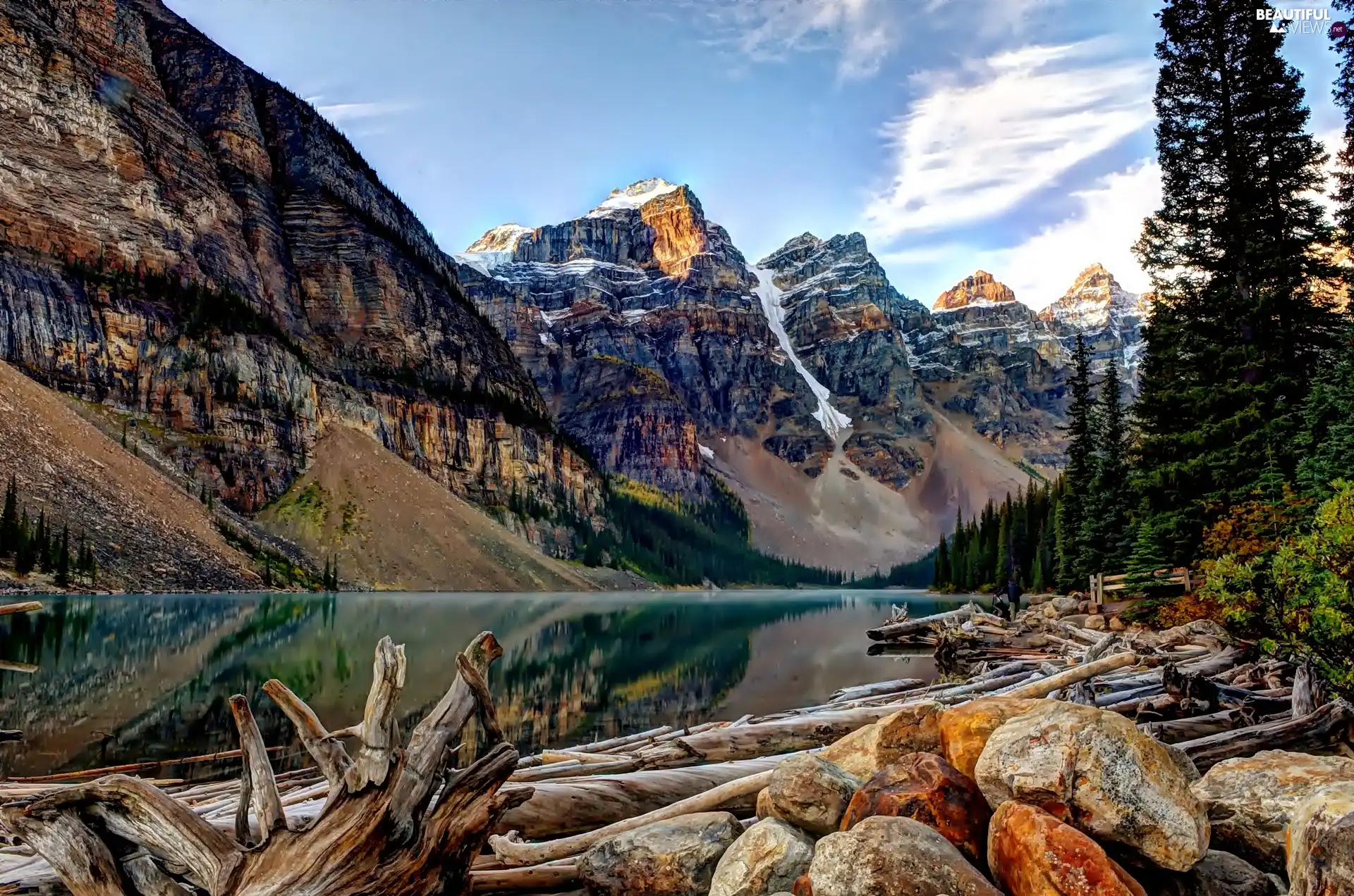 Stones, Mountains, lake