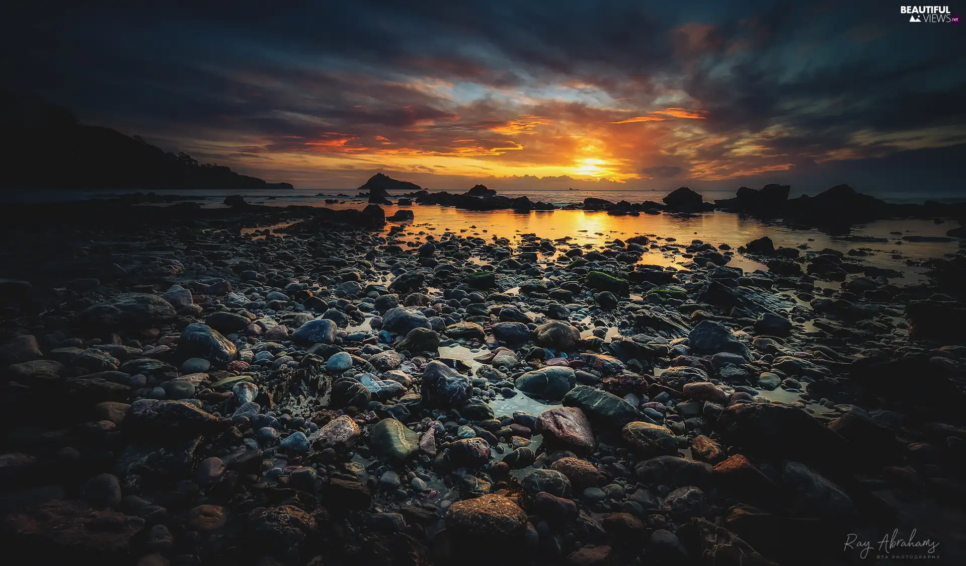 Stones, Great Sunsets, Devon County, clouds, sea, rocks, England