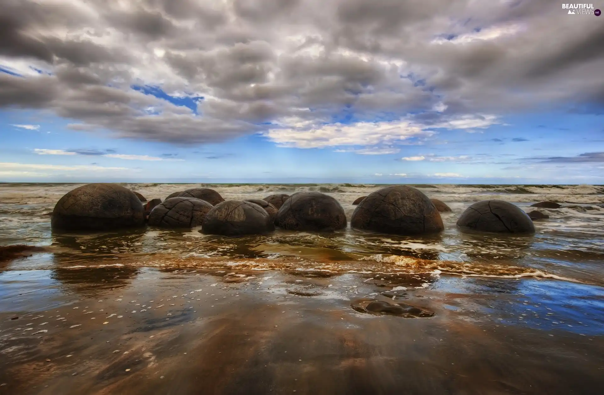 Sky, sea, Stones, clouds