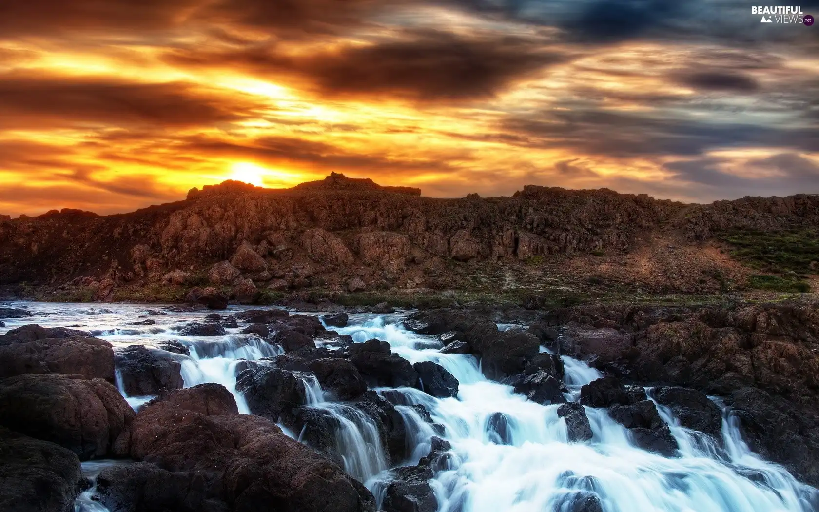 Great Sunsets, River, Stones