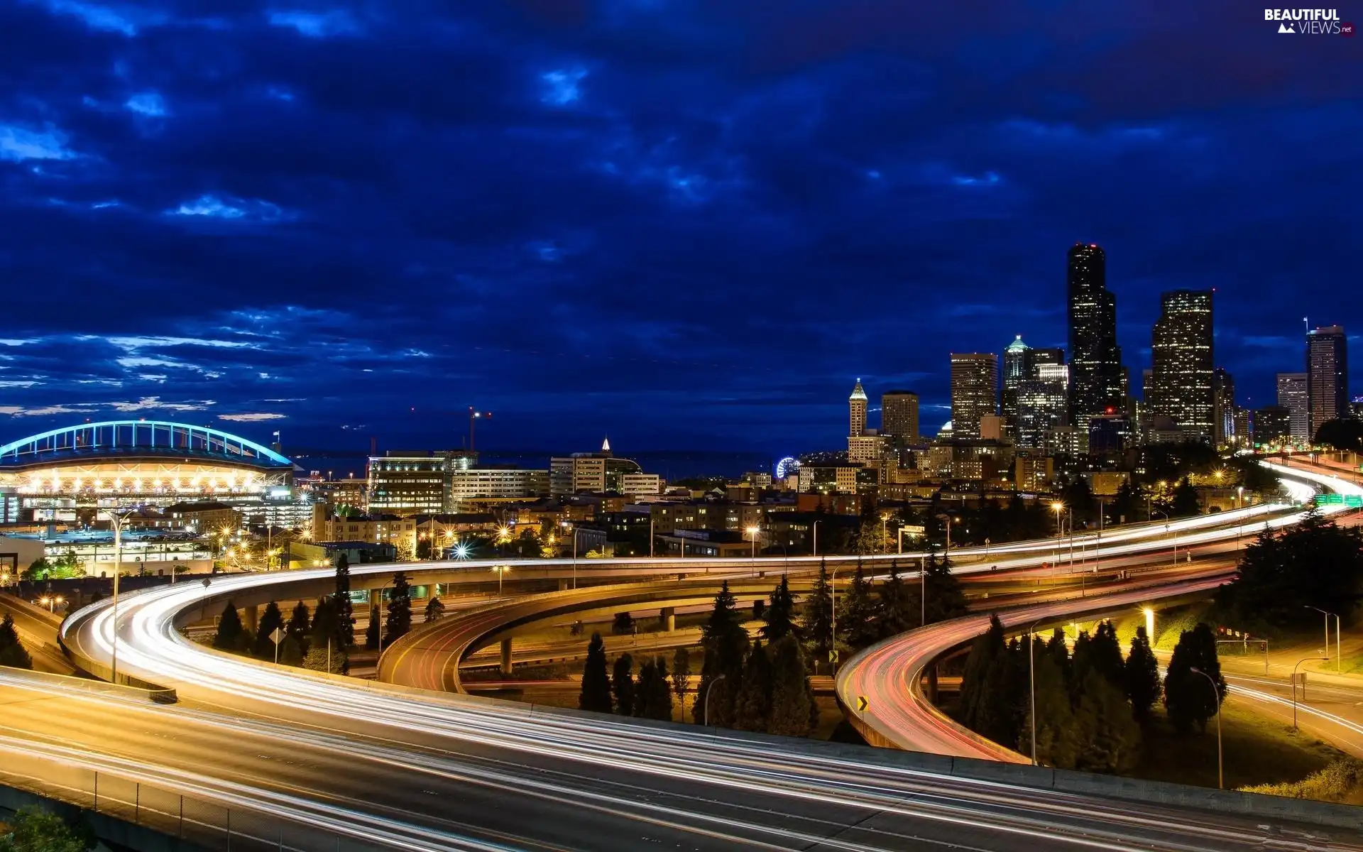 Night, town, Streets, panorama