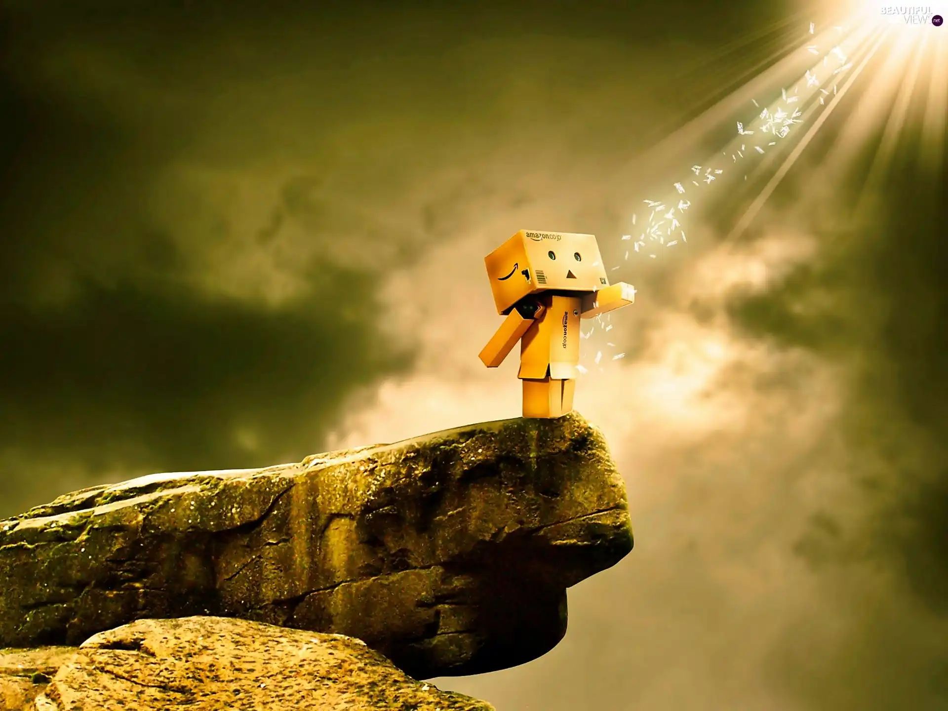 sun, blur, Rocks, rays, Danbo