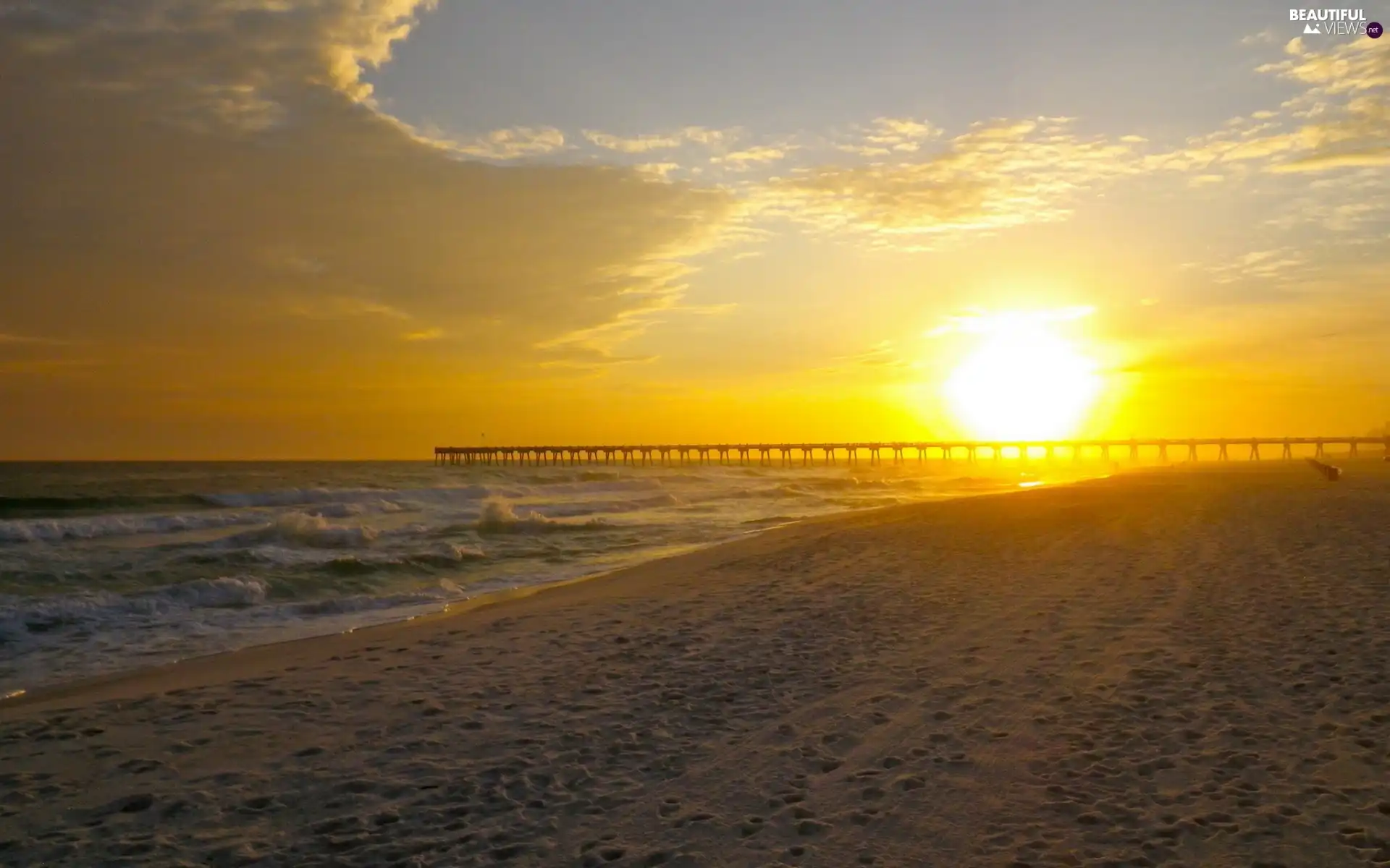 Platform, Beaches, sun, clouds, east, sea