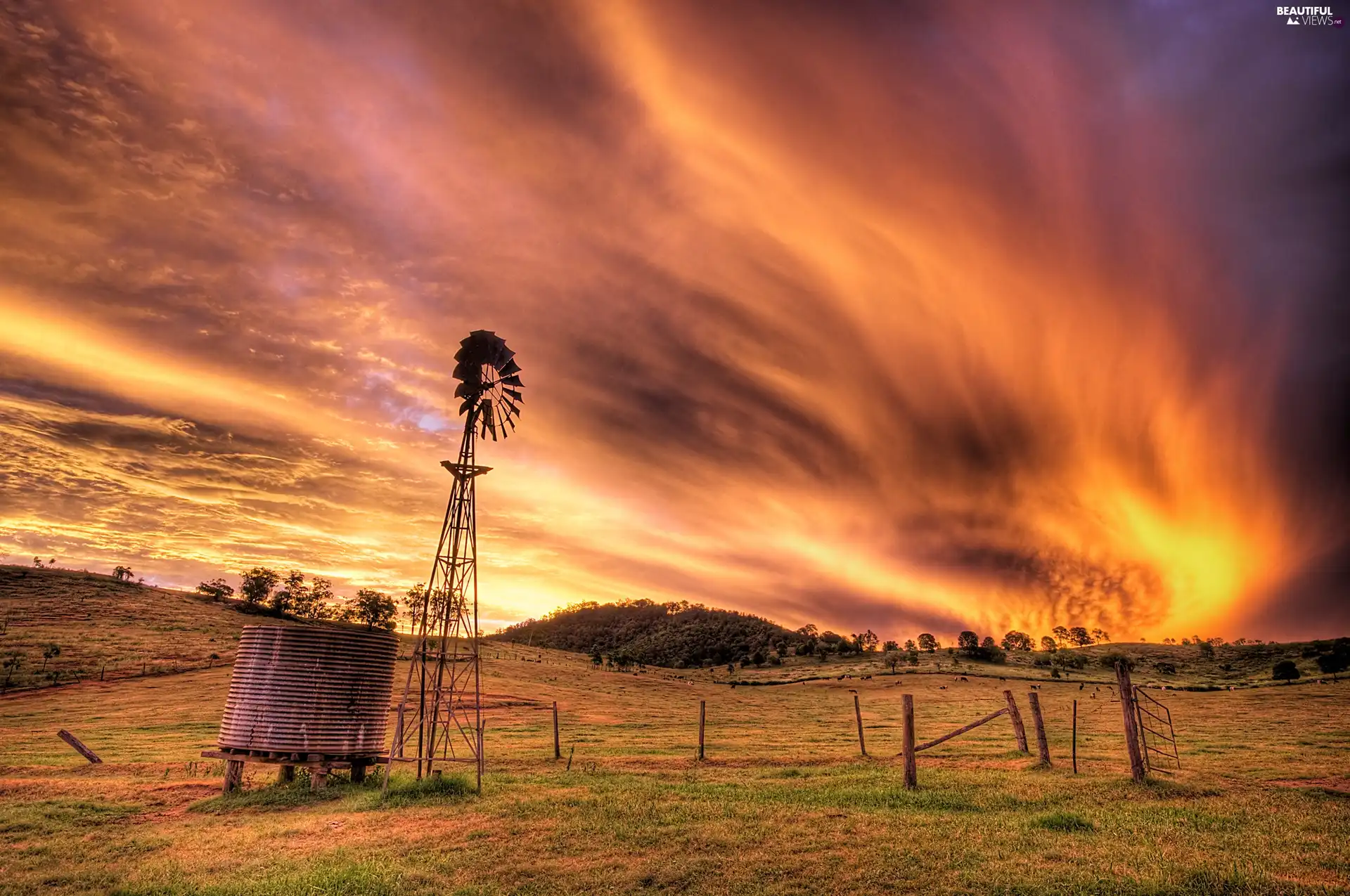 clouds, west, sun, Meadow