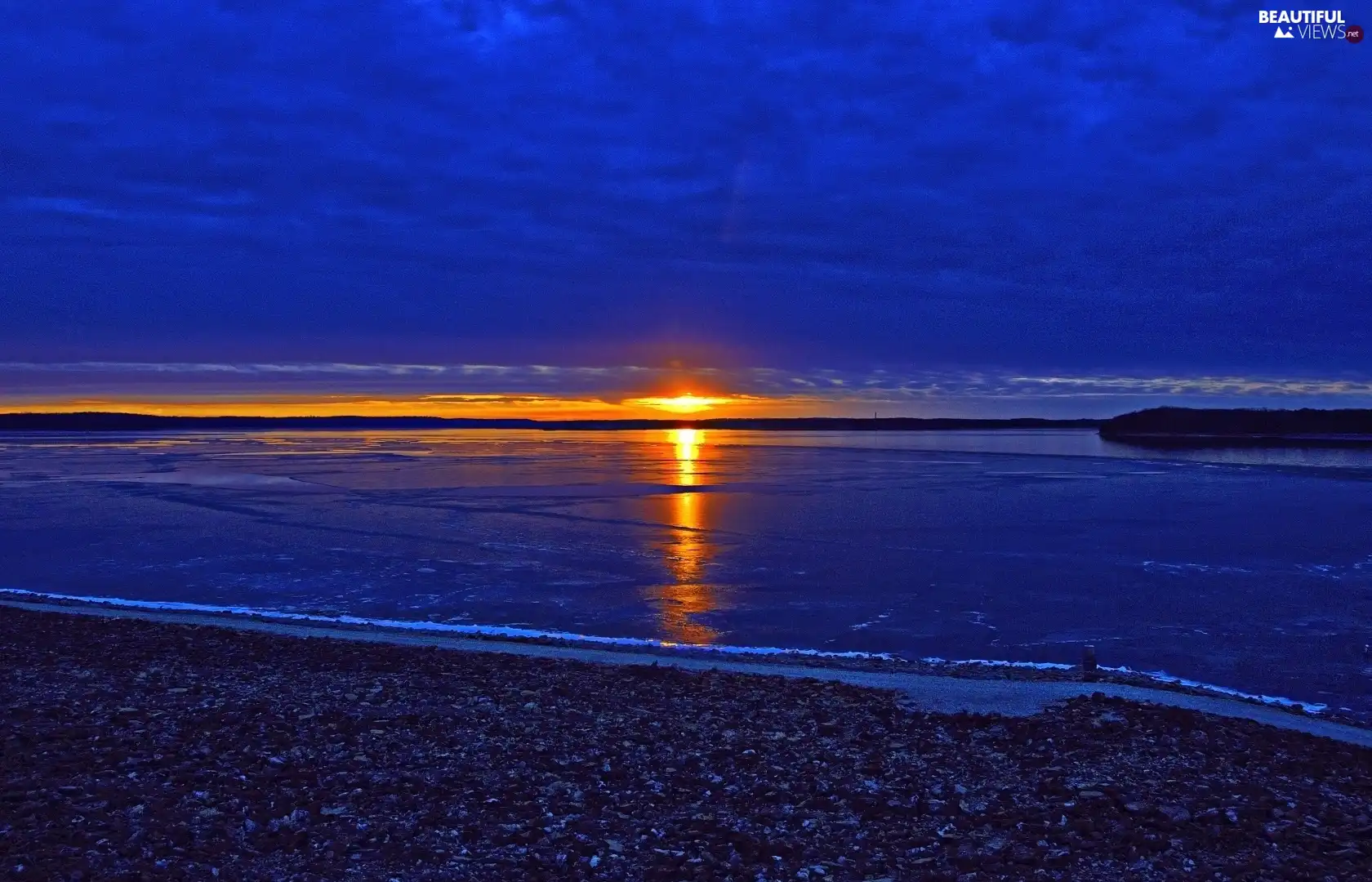 frozen, west, sun, lake