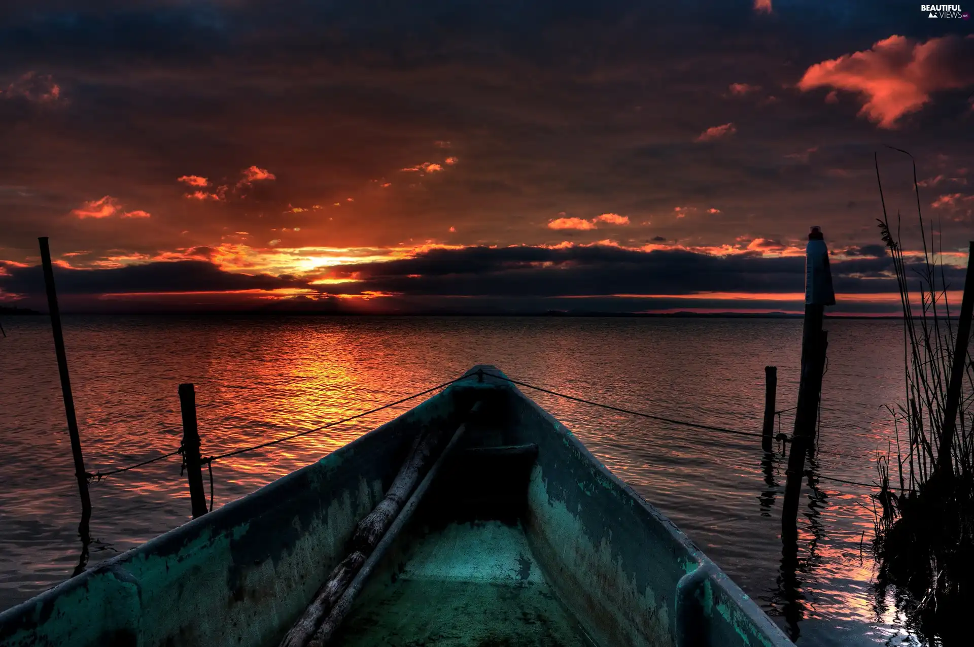 sun, Lajb, lake, west, clouds