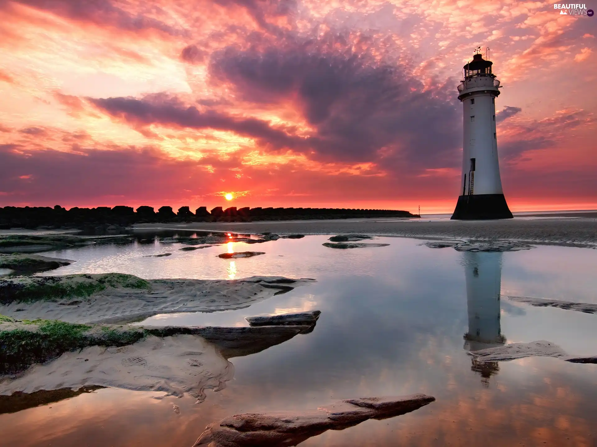 Lighthouse, west, sun, maritime