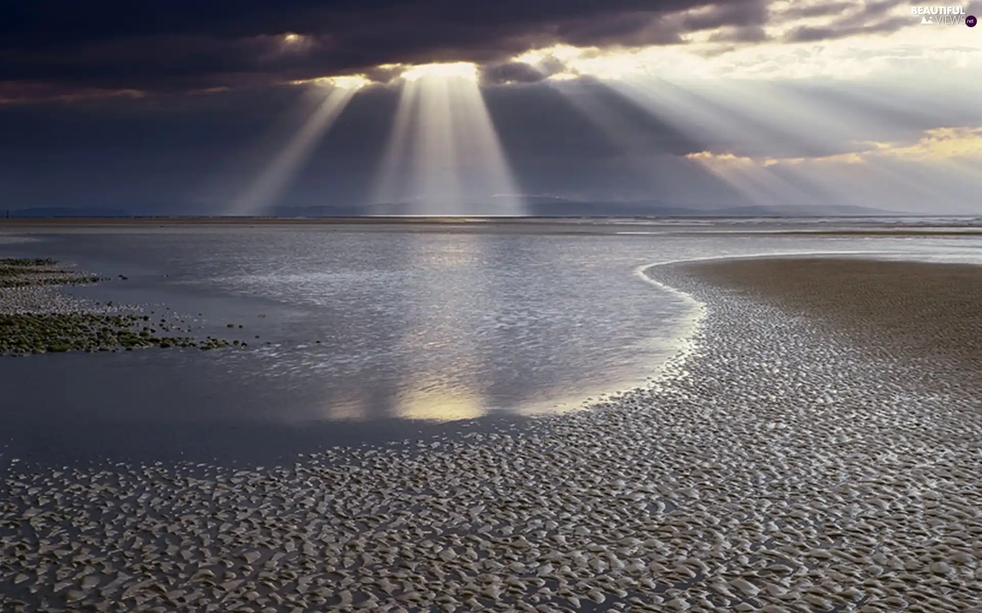 ligh, clouds, flash, Przebijające, Coast, sun, luminosity