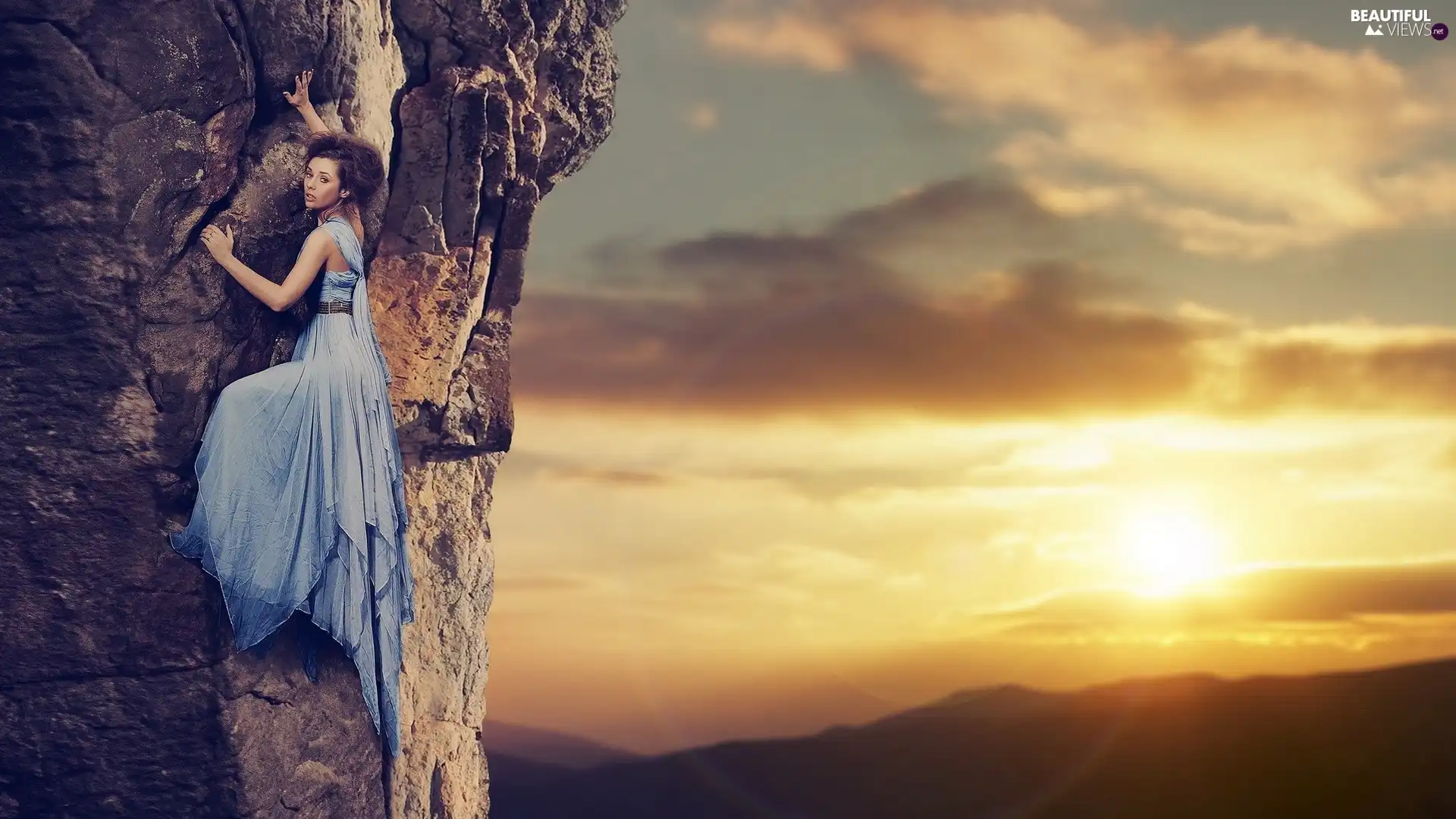 Rocks, climbing, sun, Women