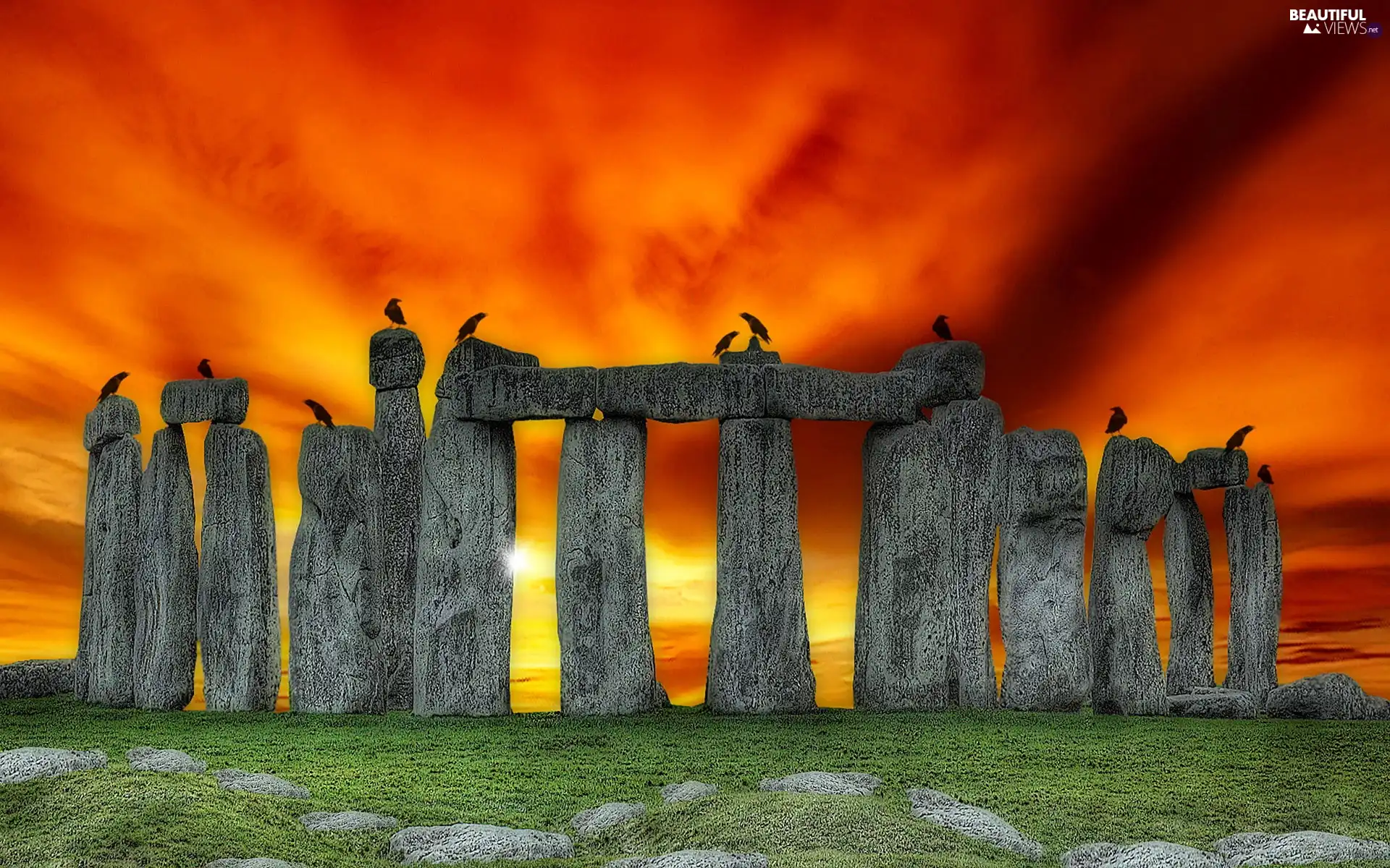 Stonehenge, west, sun