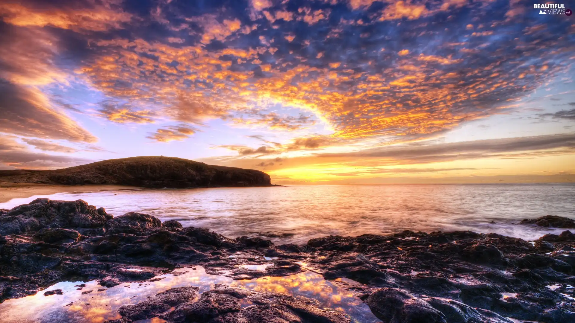 rocks, west, sun, sea