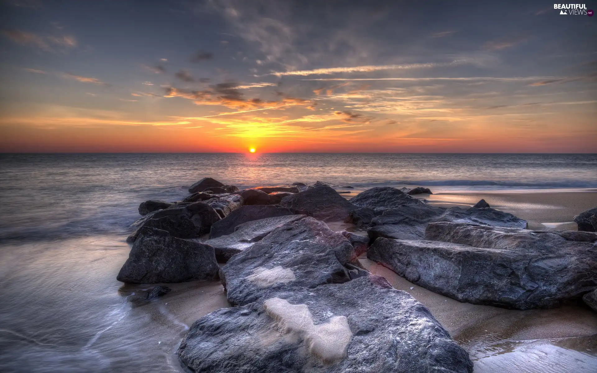 rocks, west, sun, sea