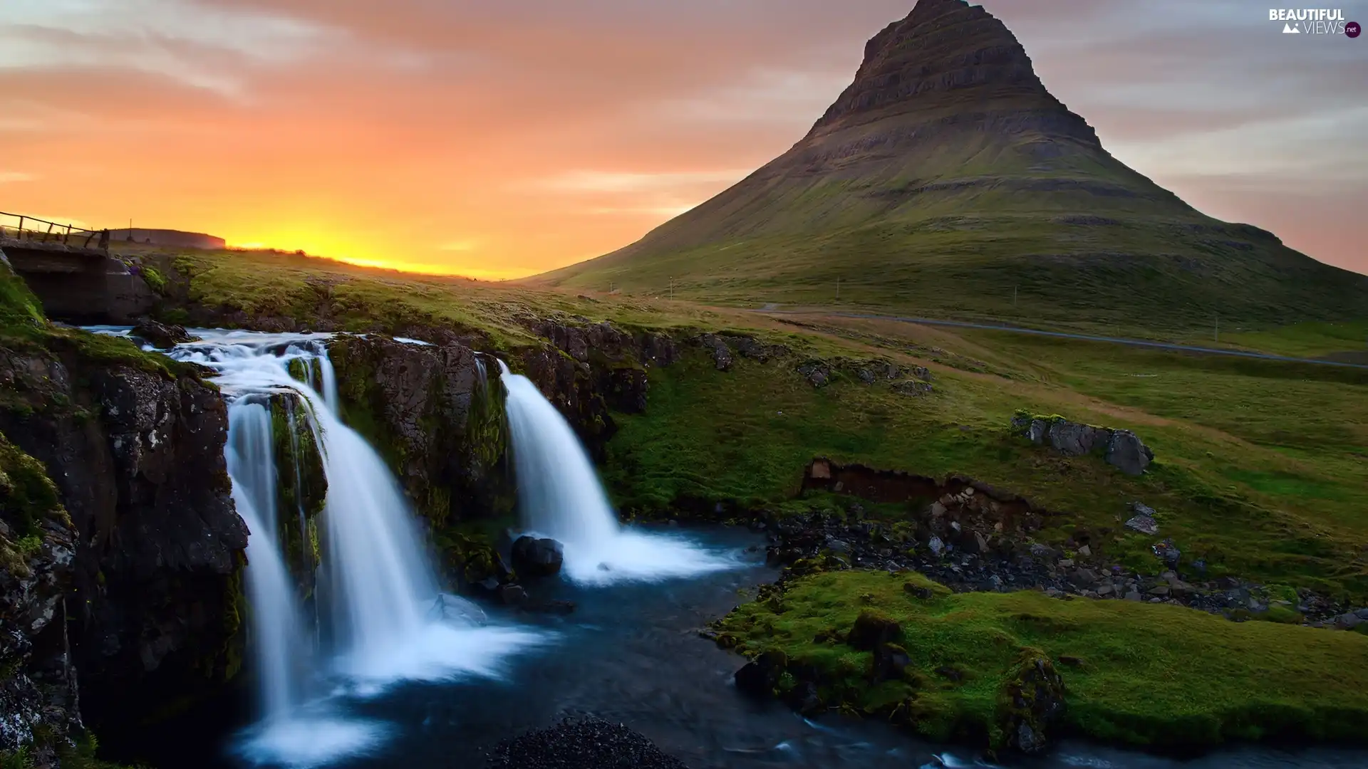 sun, iceland, waterfall, west, rocks