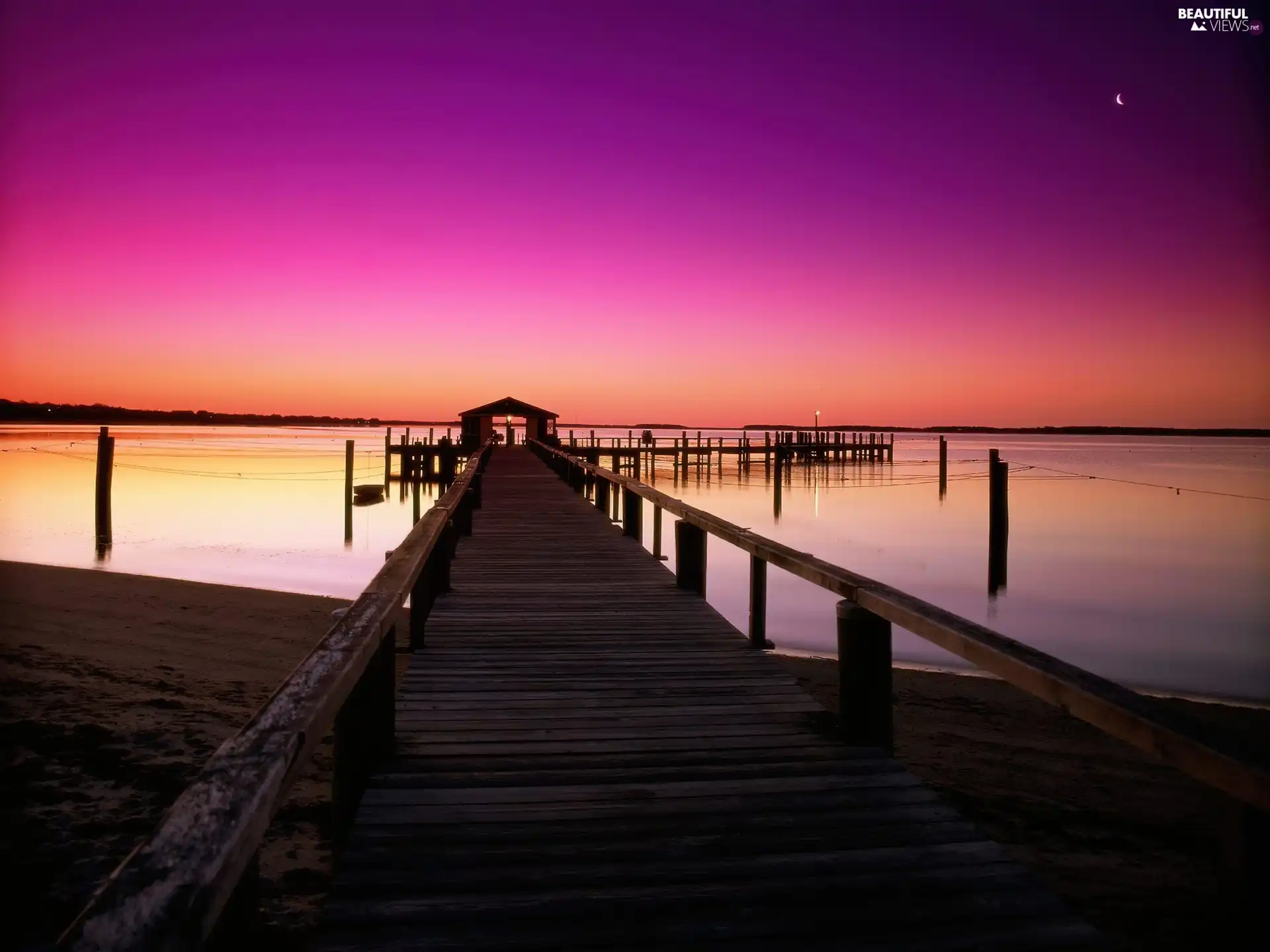 sea, west, sun, pier