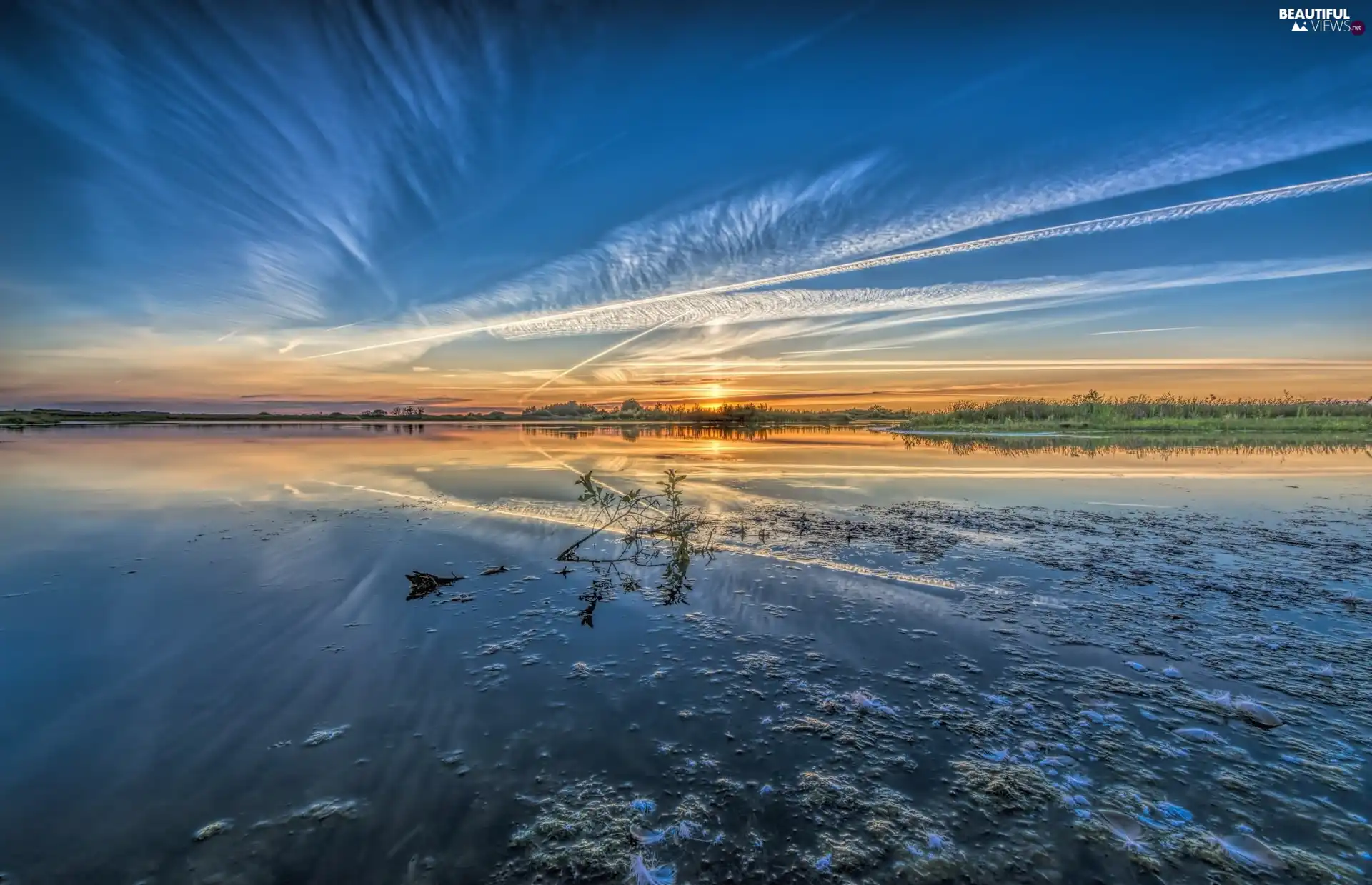 sea, west, sun, Sky