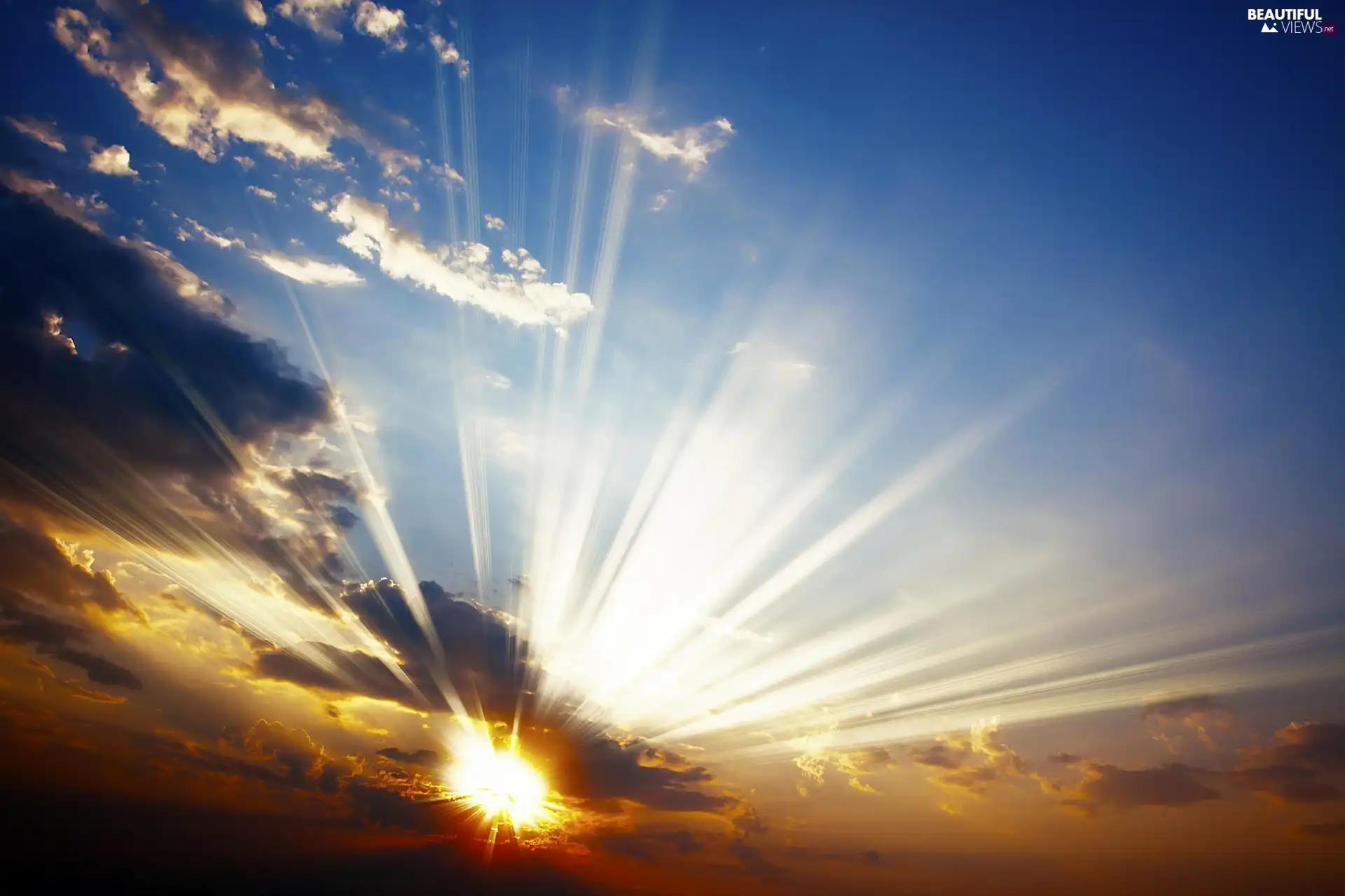 Sky, rays, sun, clouds