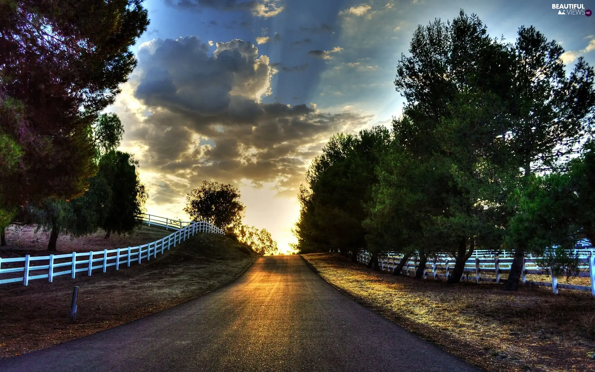 Way, rays, sun, fence