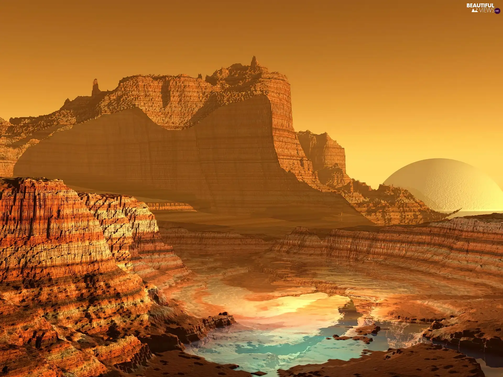 sun, canyon, west