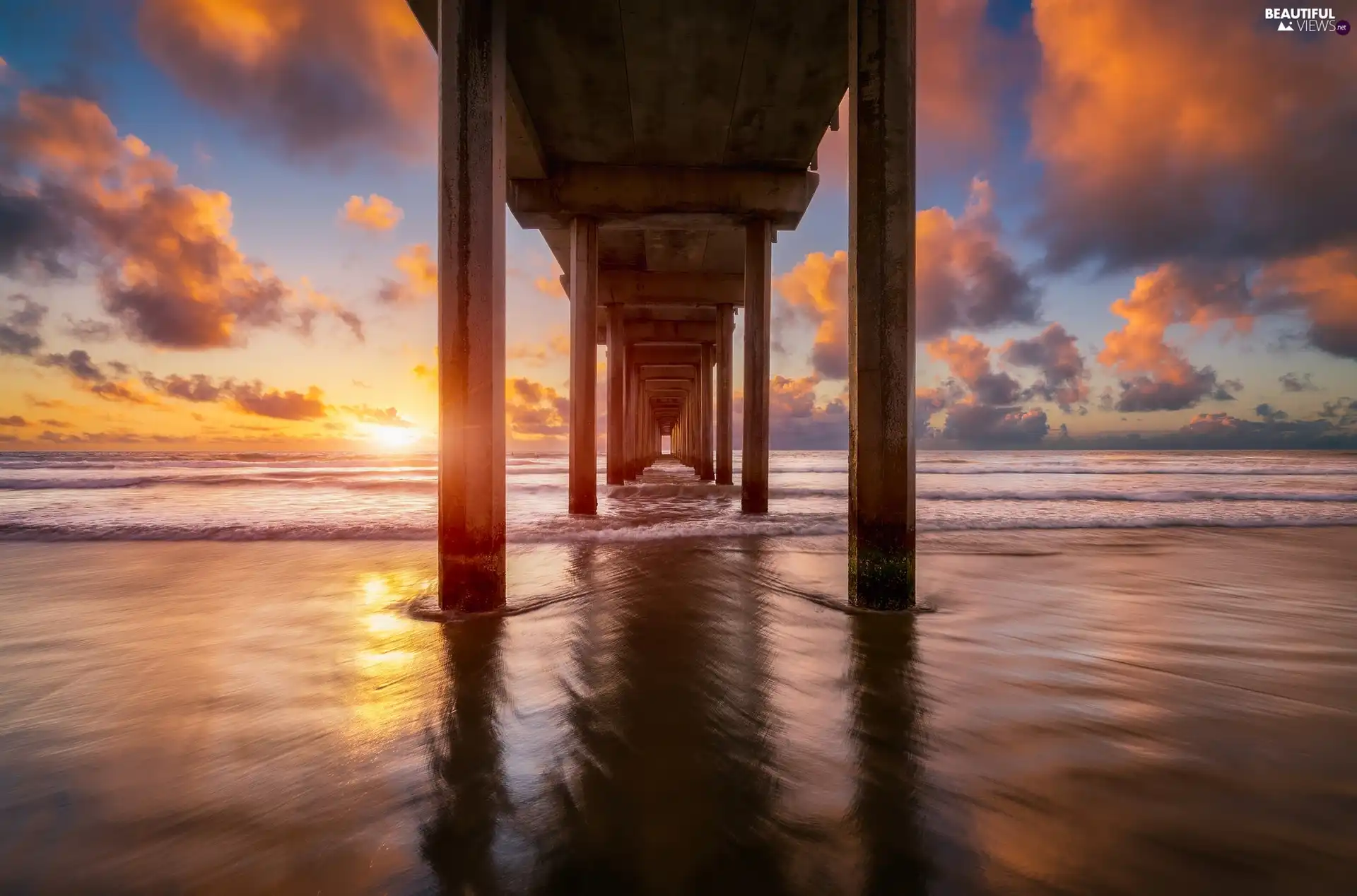 Sunrise, sea, pier