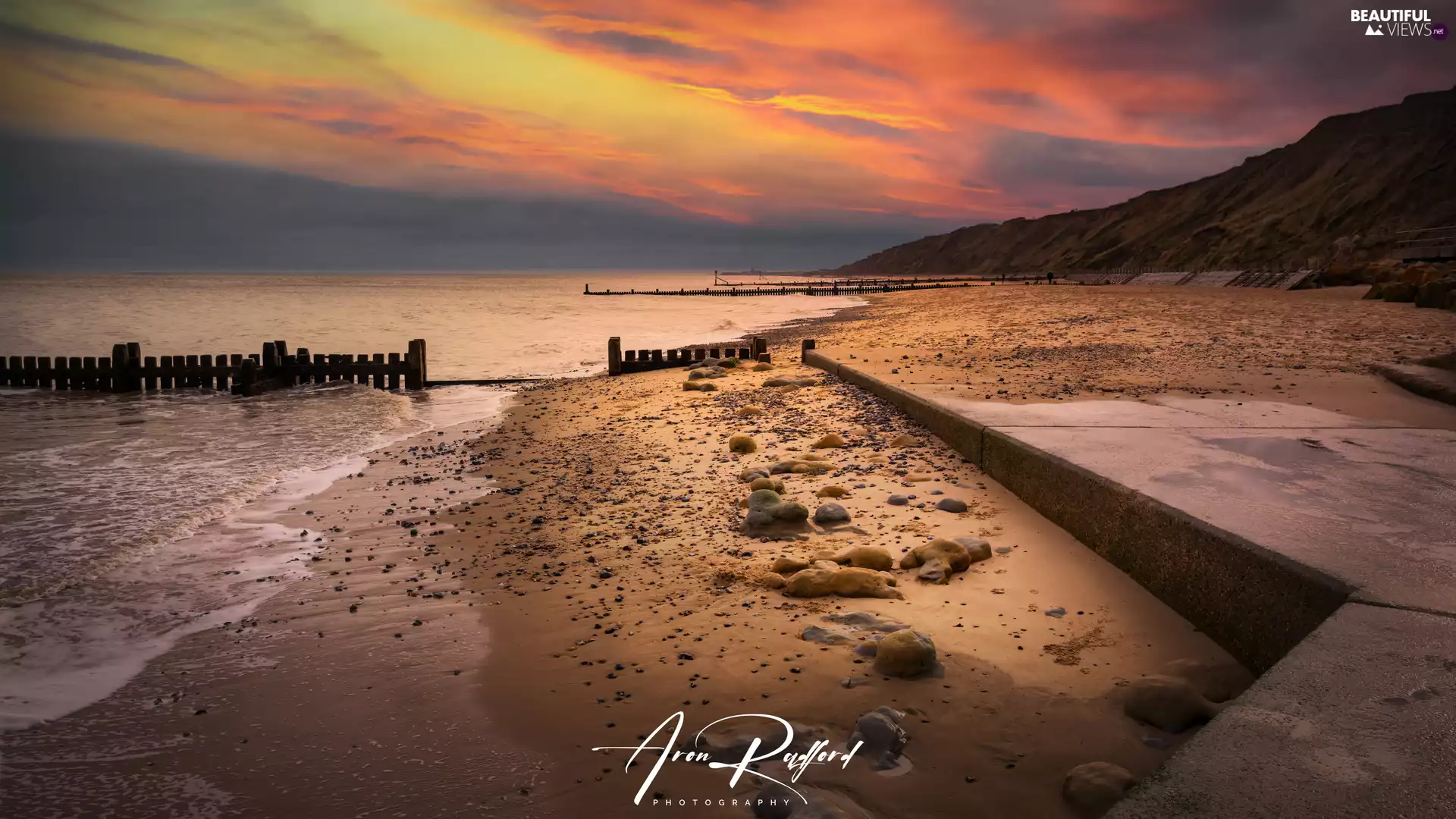 rocks, Sand, clouds, coast, sea, Stones, Great Sunsets