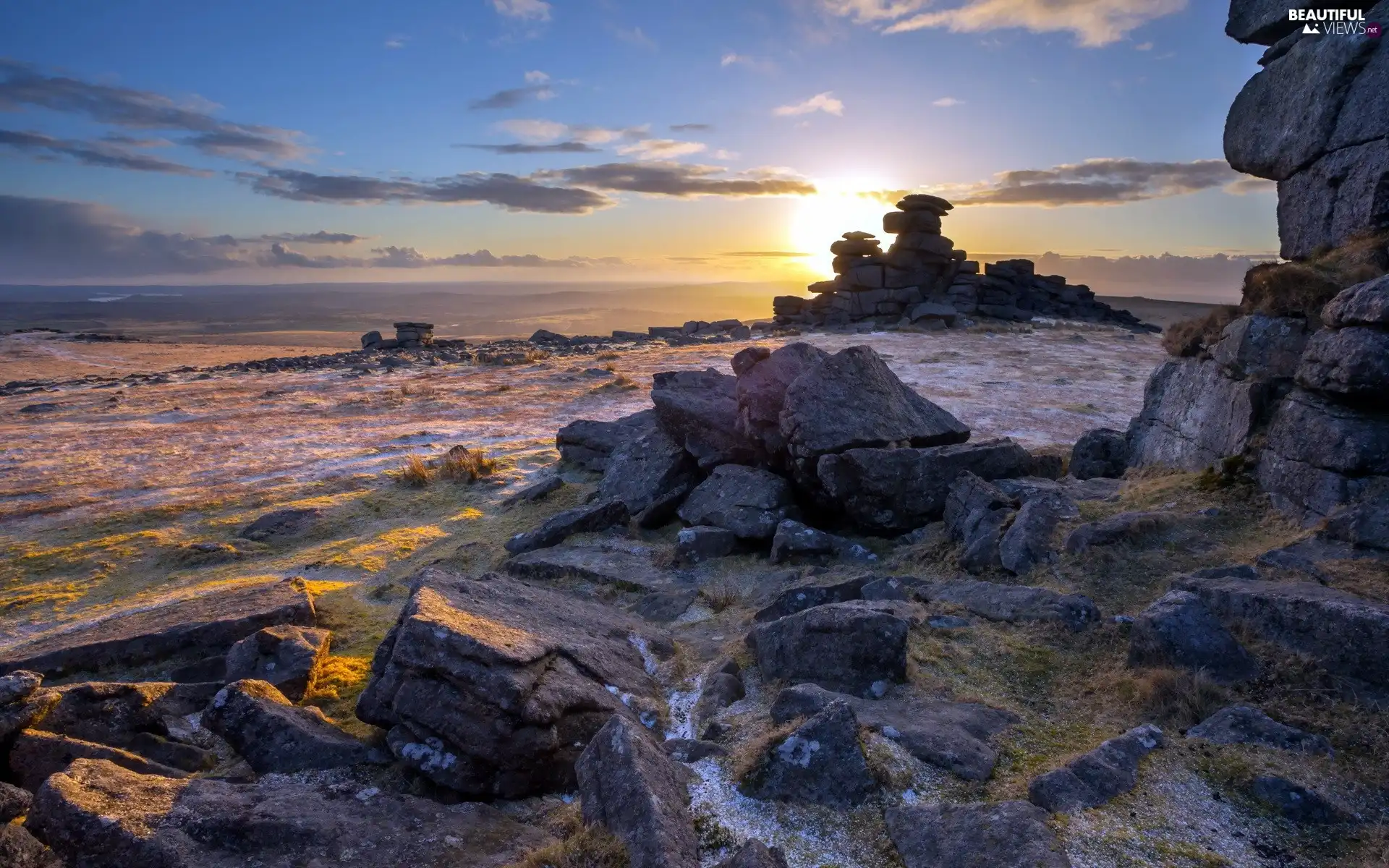 rocks, Great Sunsets