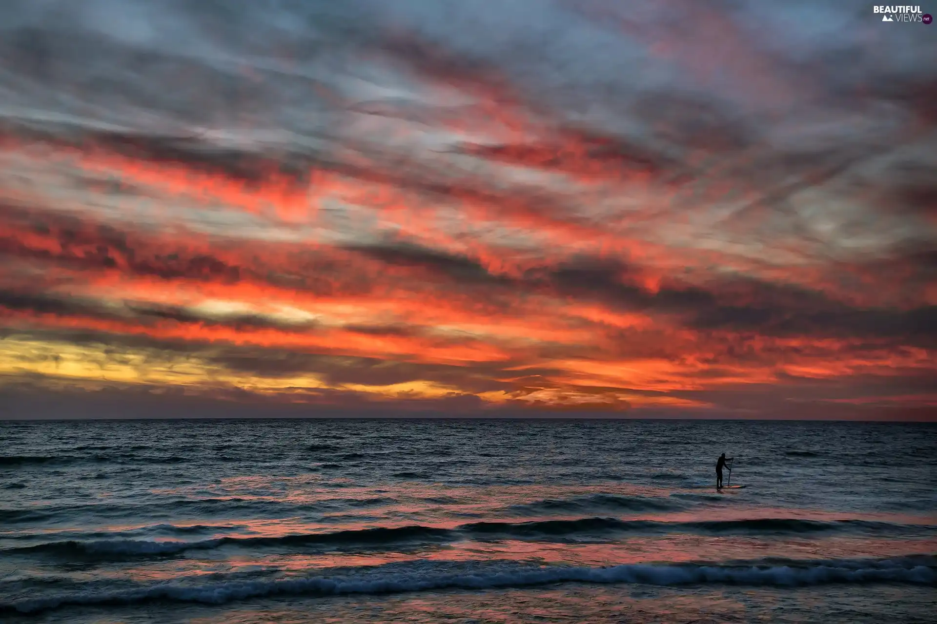 clouds, Human, Great Sunsets, color, sea