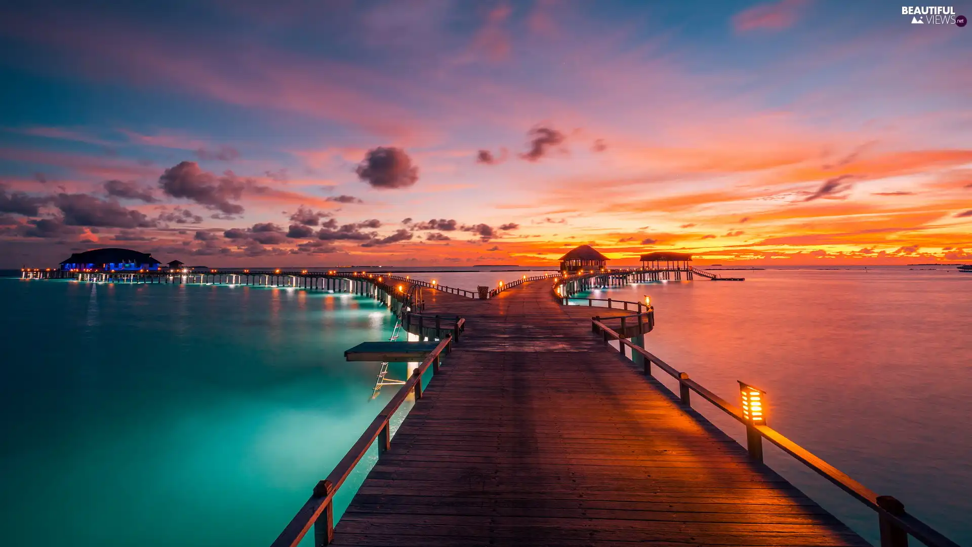 Houses, Maldives, Great Sunsets, Platforms, sea