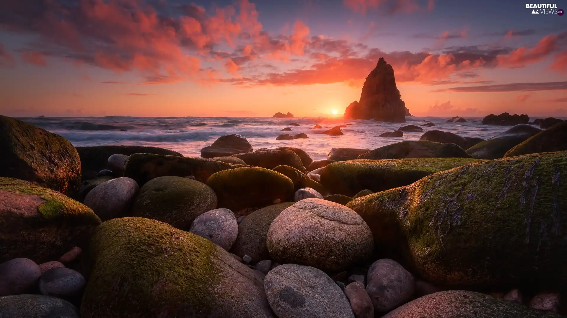 Great Sunsets, sea, rocks, Stones