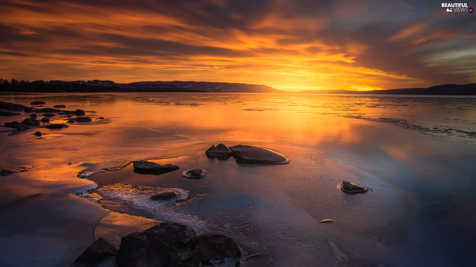 Great Sunsets, Stones, Norway, lake