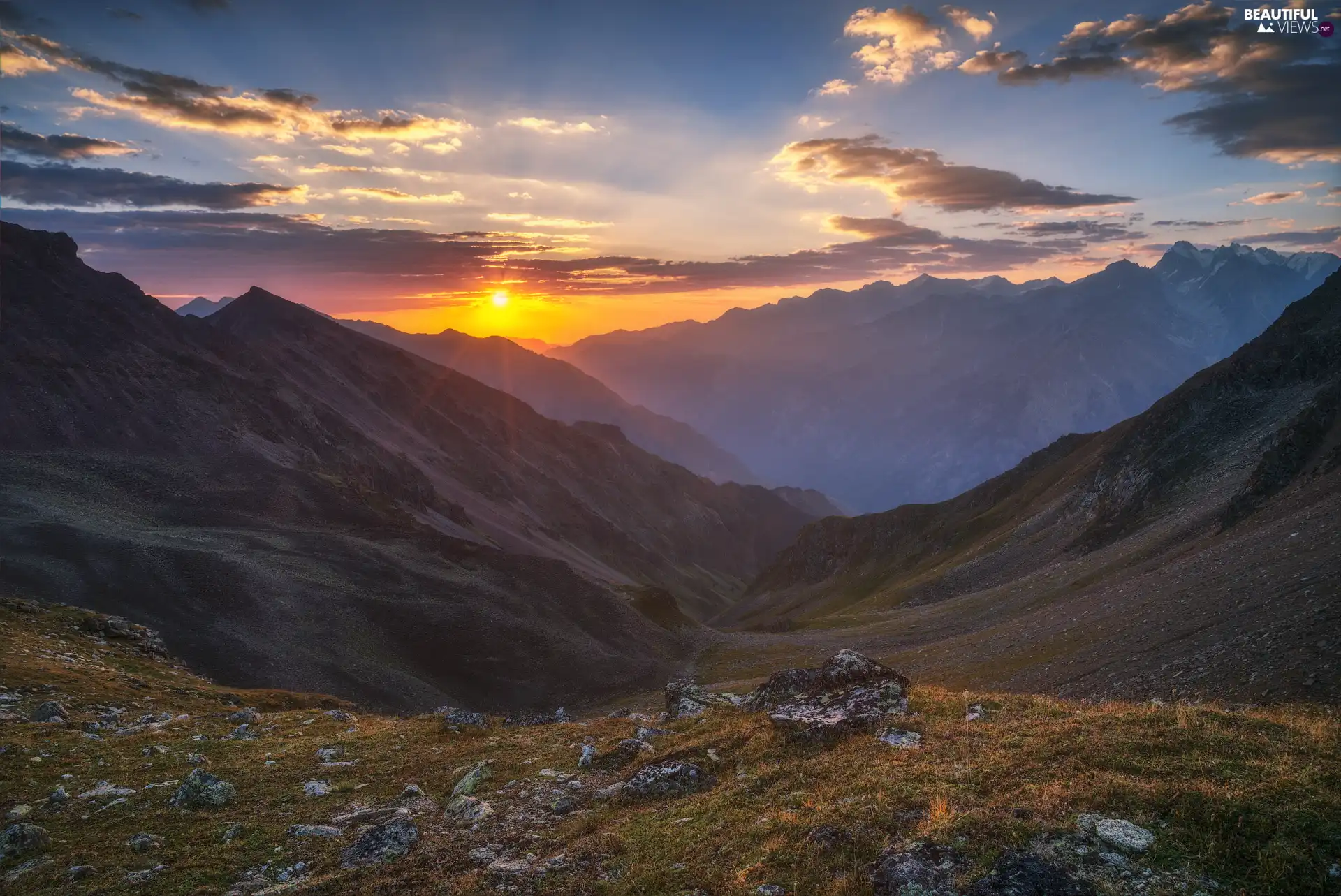 Great Sunsets, Valley, Stones, Mountains