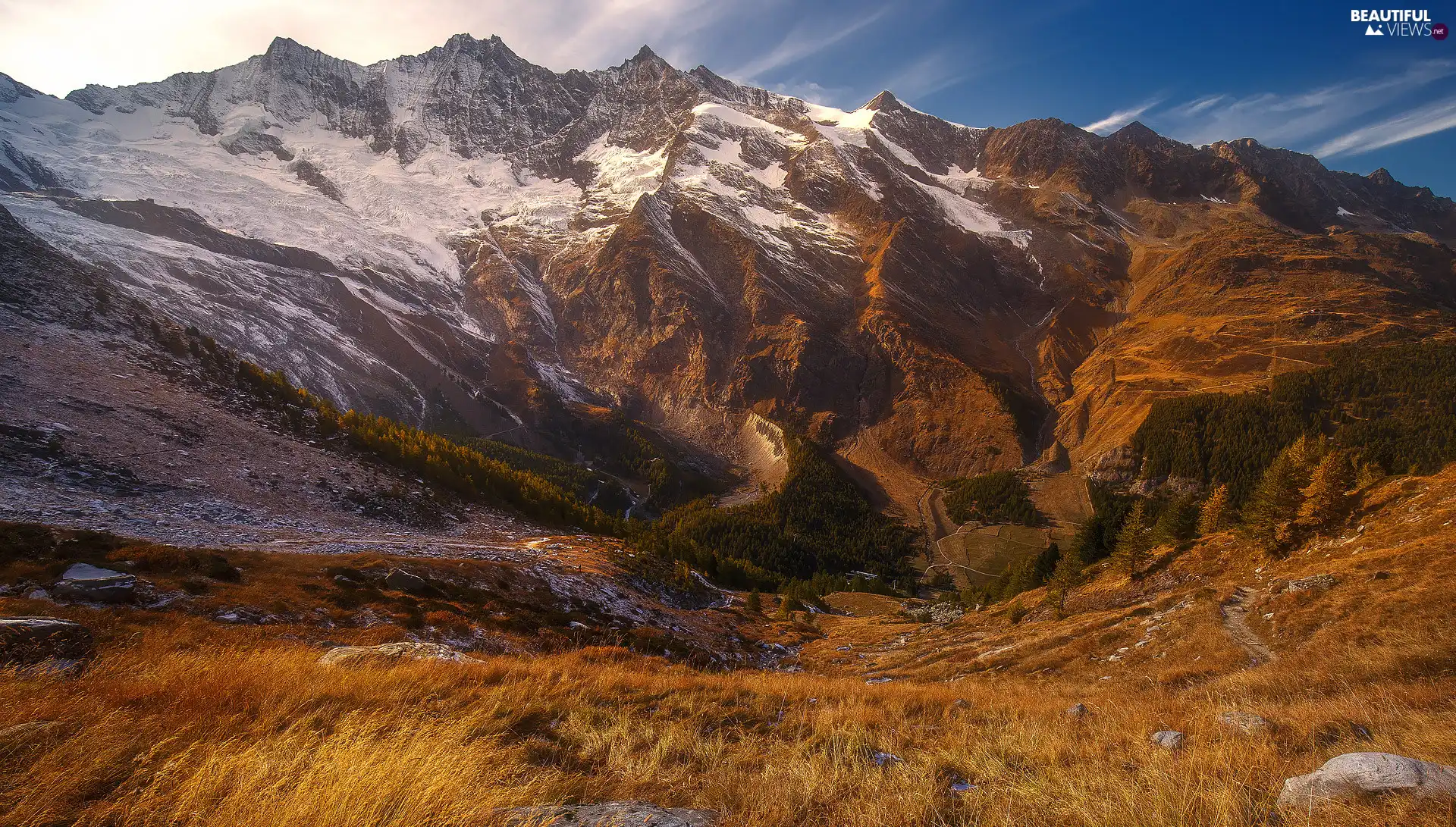 Canton of Valais, Switzerland, Saas-Fee, Pieniny Alps, rocks, autumn, grass, Stones, Mountains
