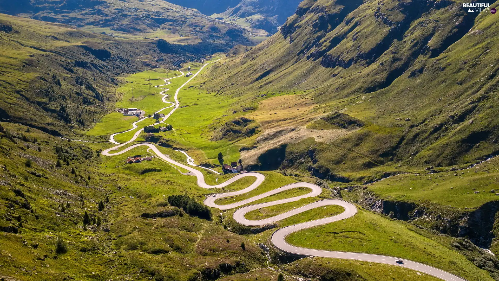 Way, Alps, Canton Graubunden, serpentine, Mountains, pass, Switzerland