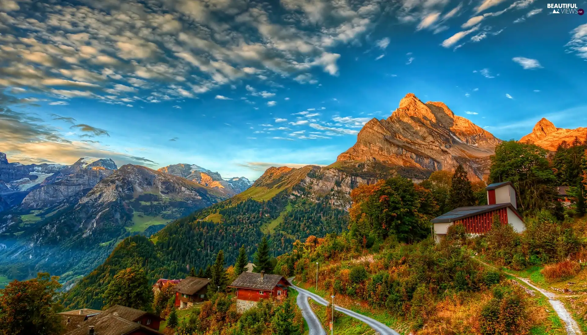 Houses, Alps Mountains, Switzerland, Way