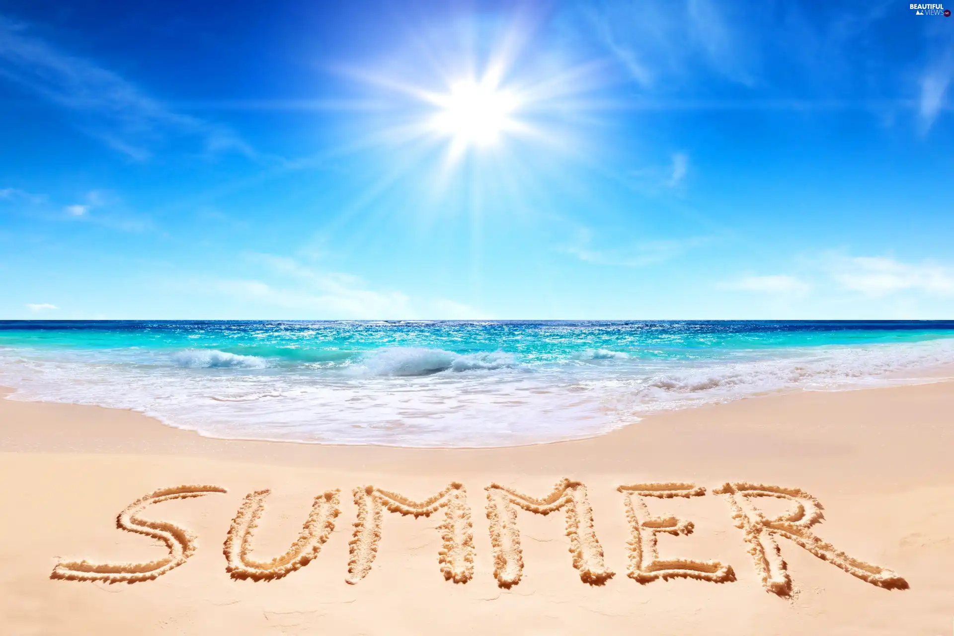 text, summer, sea, sun, Beaches - Beautiful views wallpapers: 3000x2000