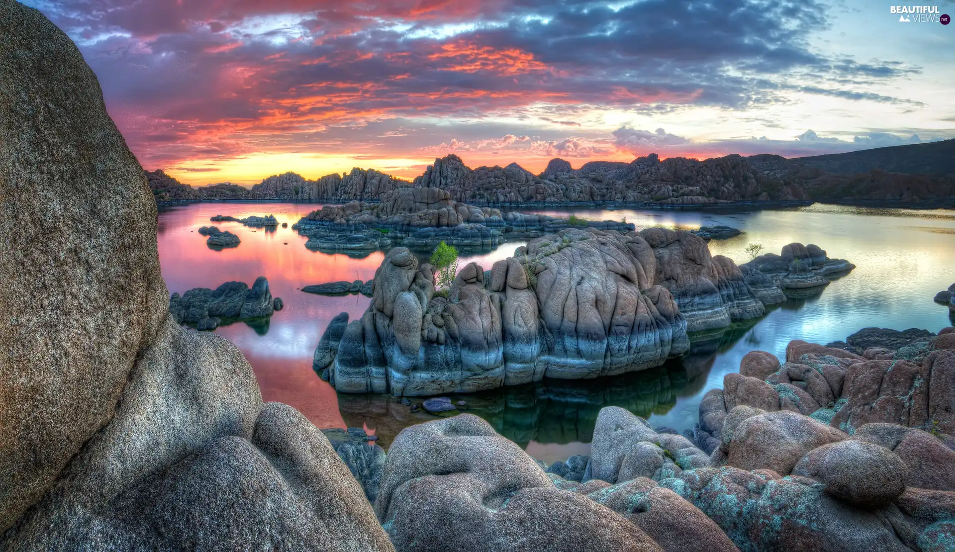 Watson Lake, State of Arizona, rocks, Granite Dells, The United States, Mountains, Great Sunsets