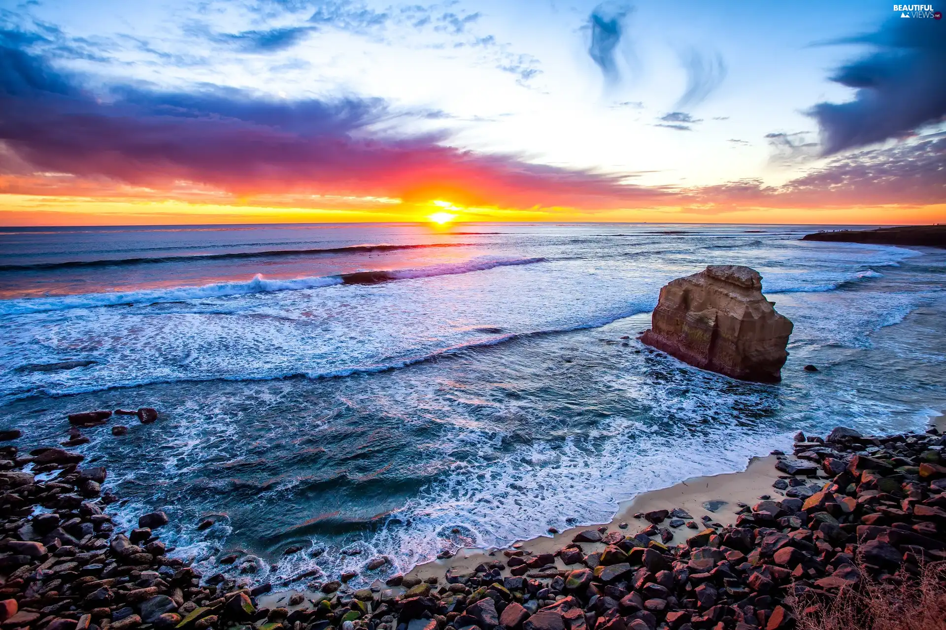 San Diego, The United States, Great Sunsets, Stones, sea, State of California