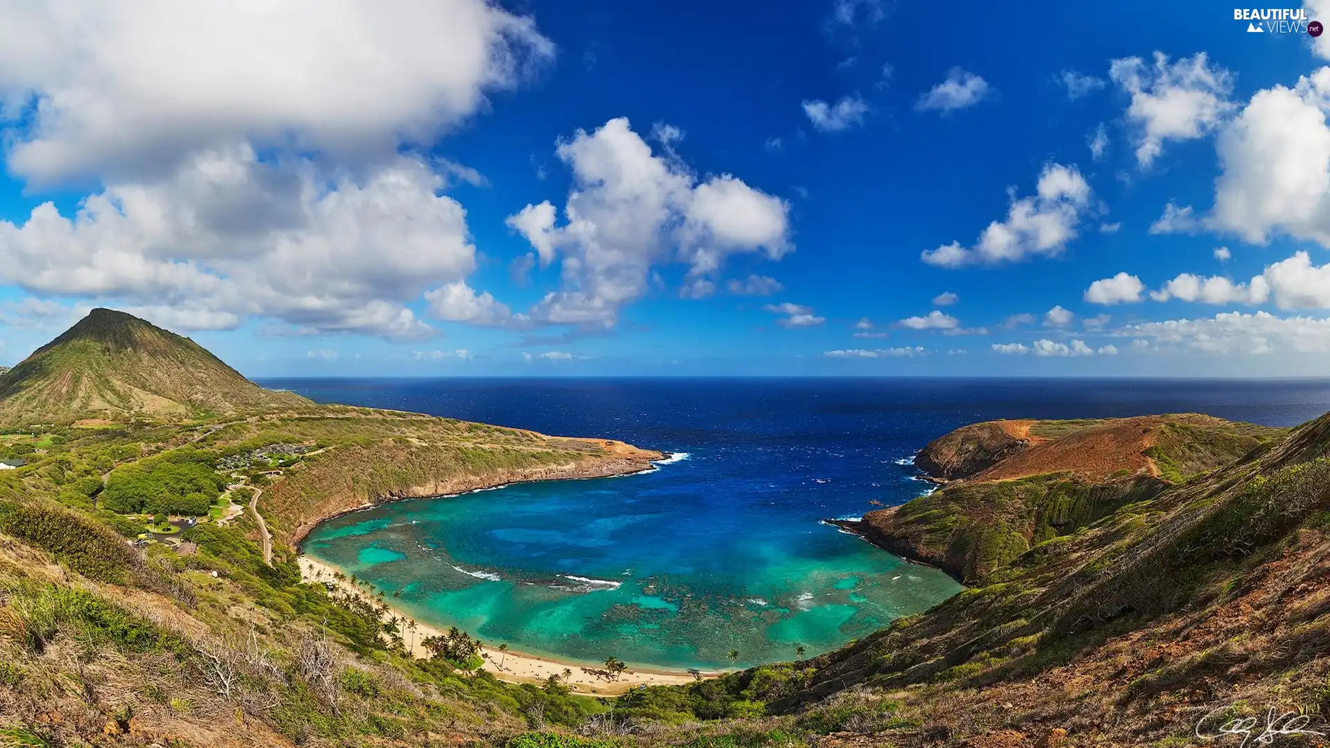 Oahu Island, Aloha State Hawaje, sea, Hanauma Bay, The United States, clouds, The Hills