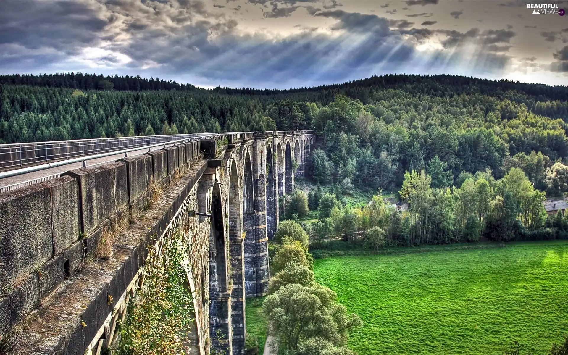 The Hills, dark, stone, bridge, Valley, clouds