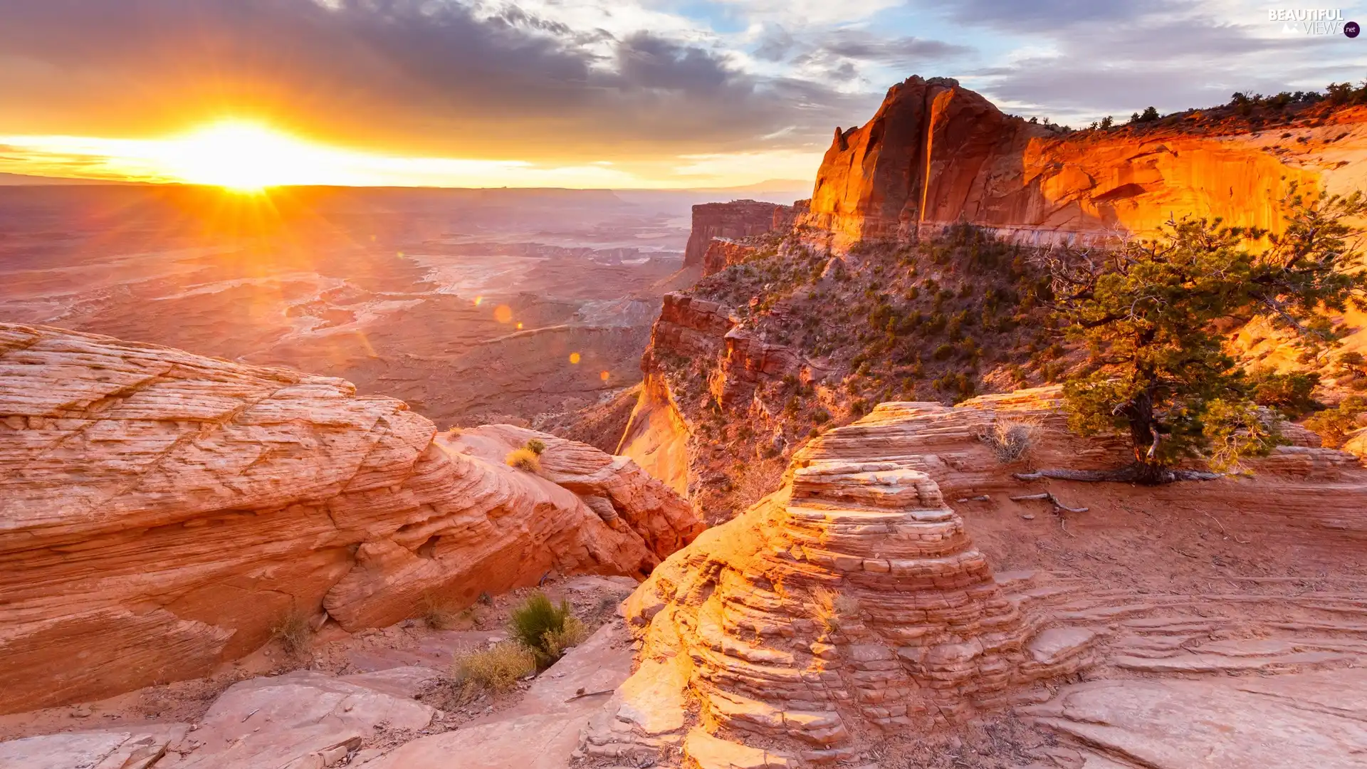 canyon, Utah, Sunrise, Canyonlands National Park, The United States, VEGETATION, clouds