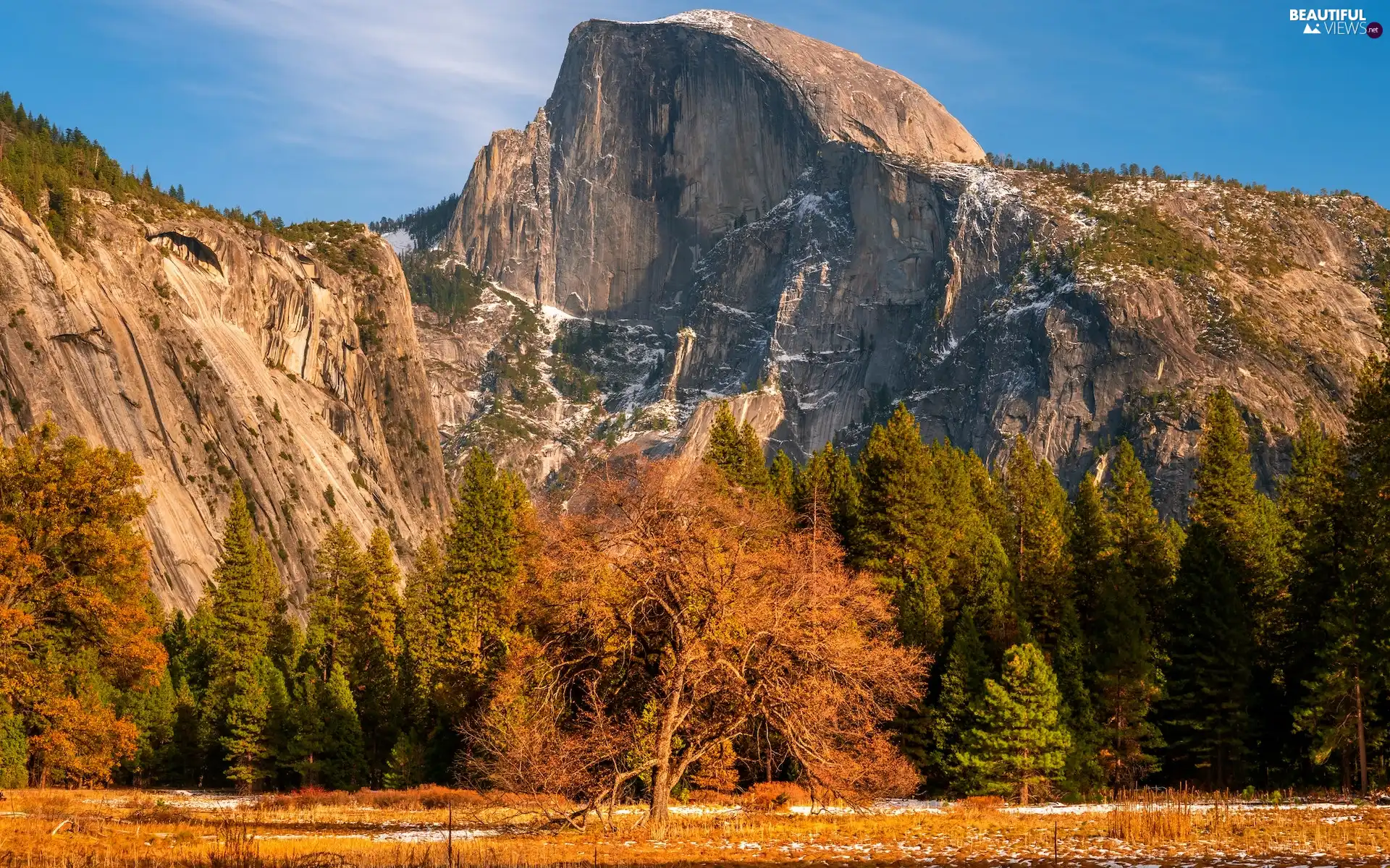 Yosemite National Park, autumn, viewes, Mountains, trees, California, The United States, Half Dome Peak