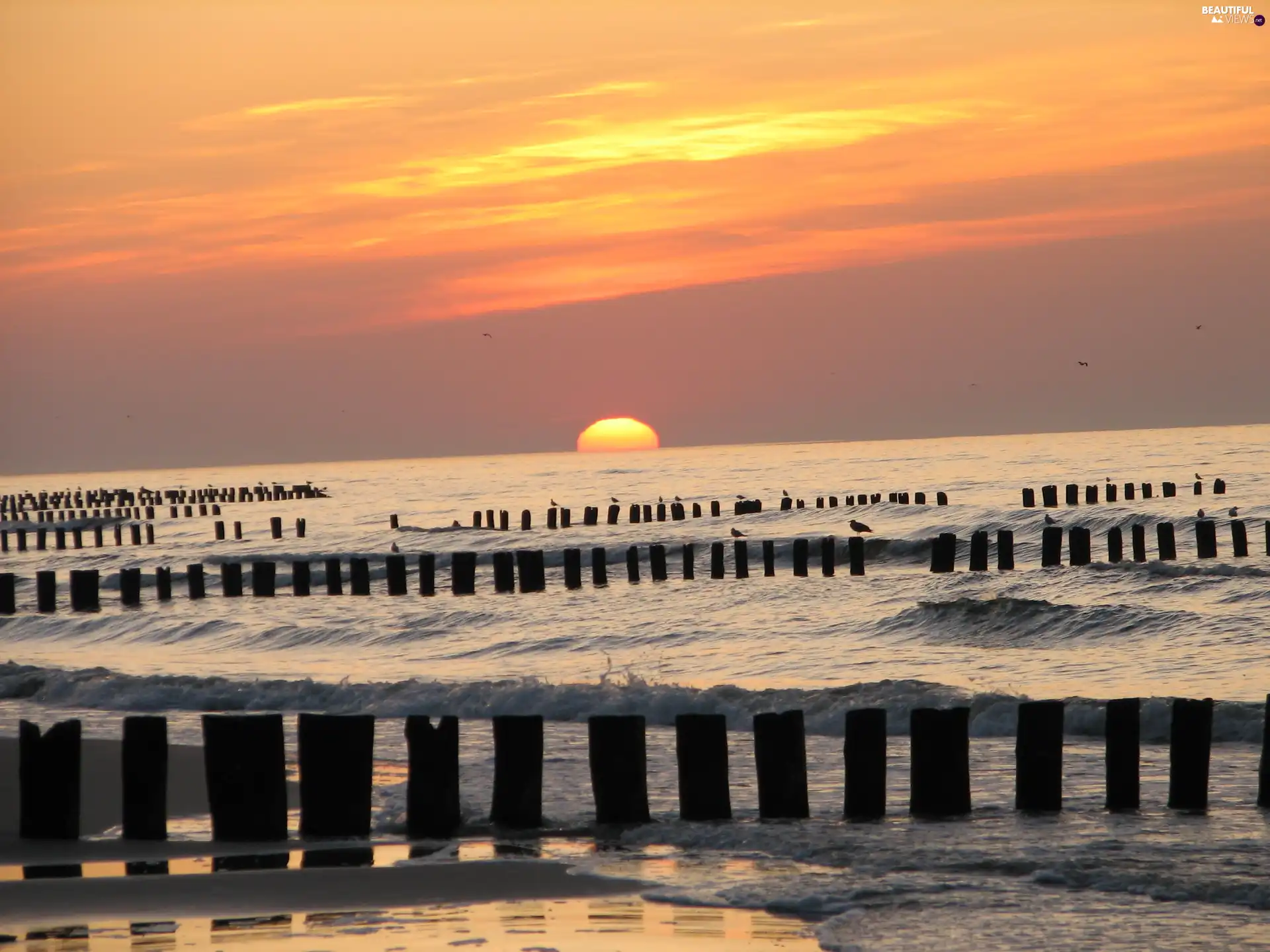 west, sea, The Baltic, sun