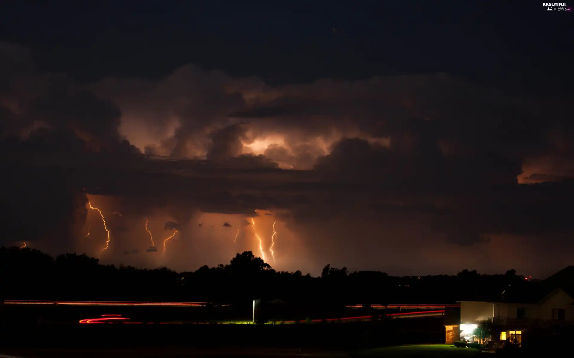 Night, Lightning, thunderbolt, Storm