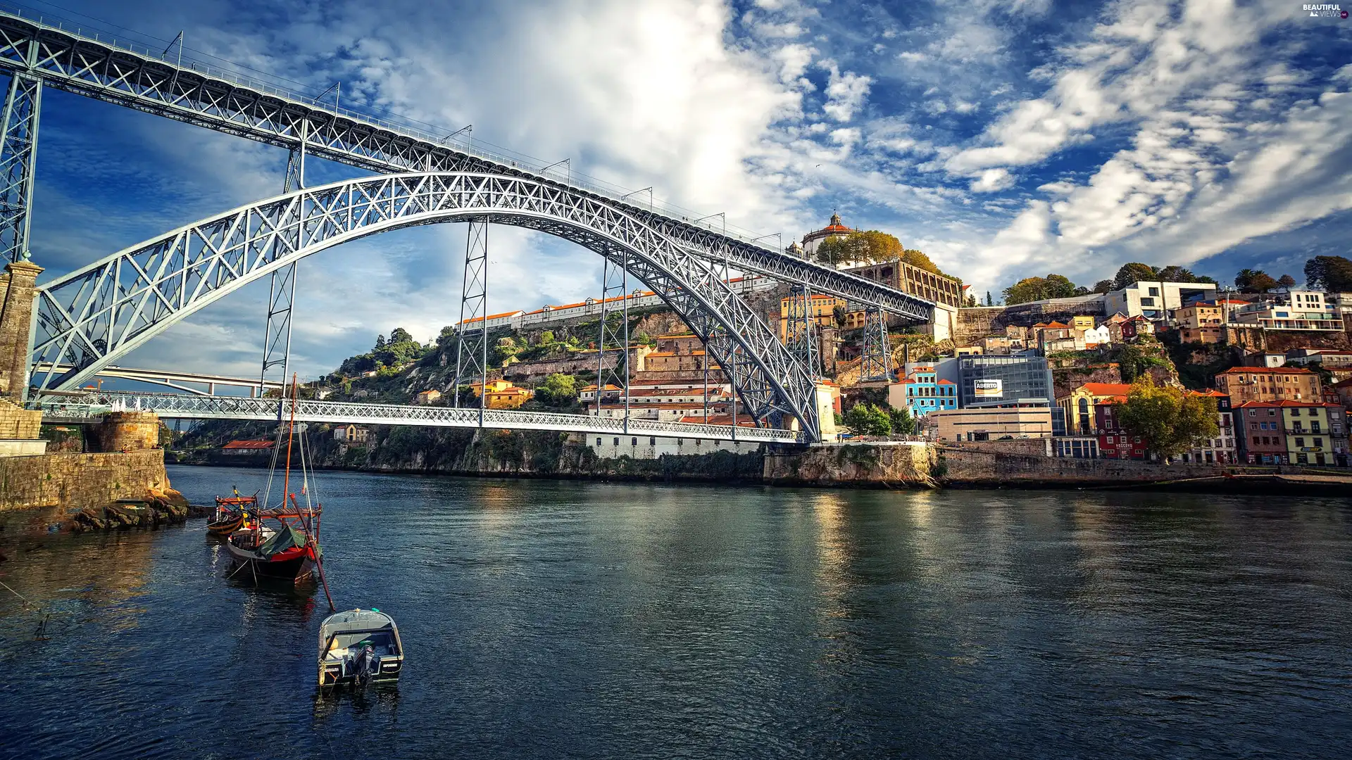 River, Portugal, Boats, Porto, Town, bridge